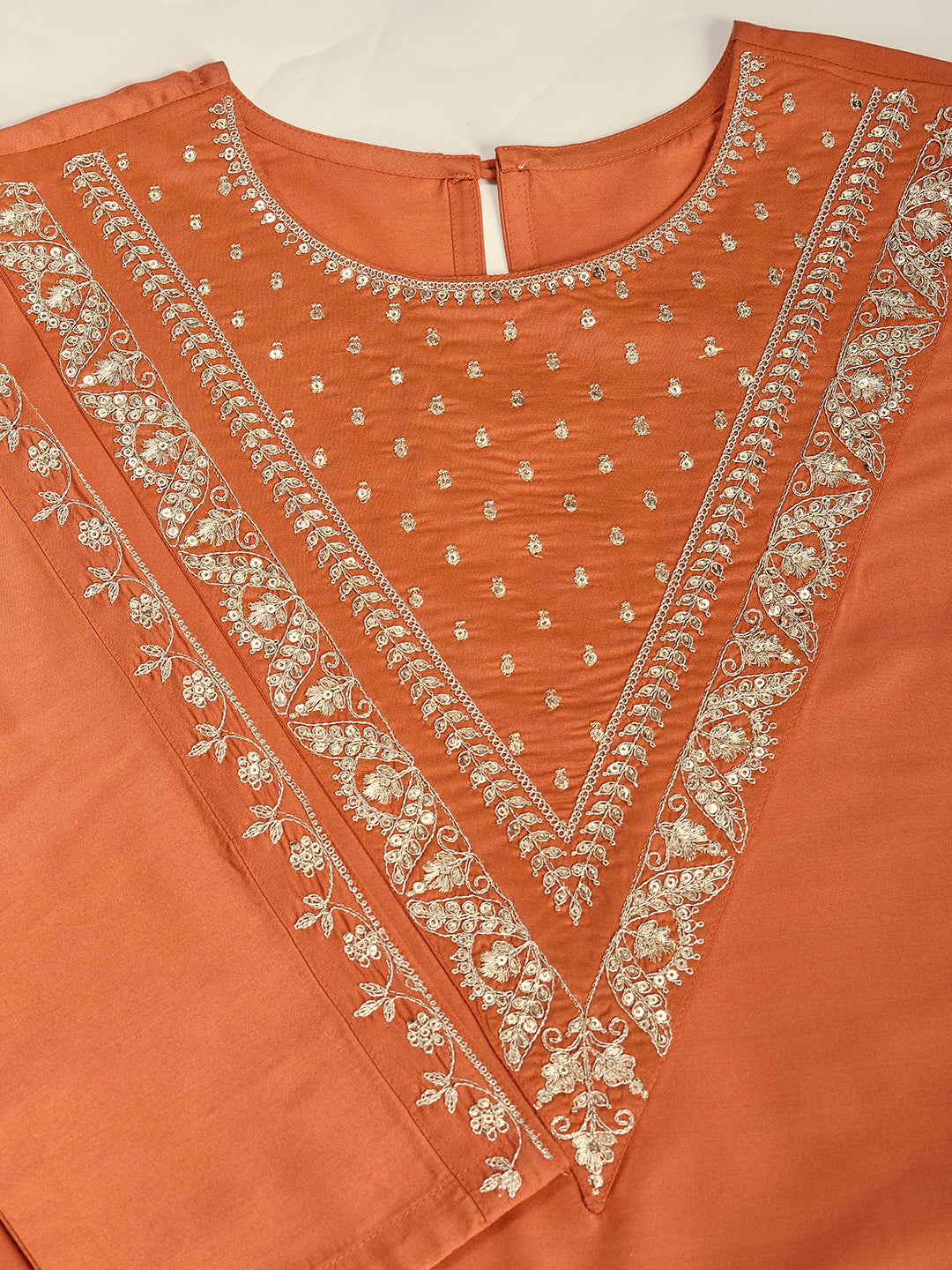 Rust Color Silk Blend Embroidered Kurta Set