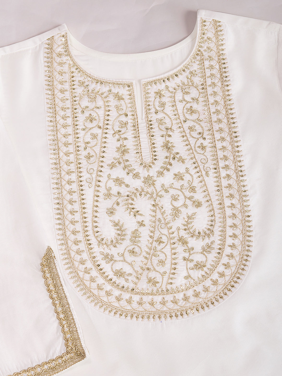 White Color Chanderi Cotton Silk Kurta Set