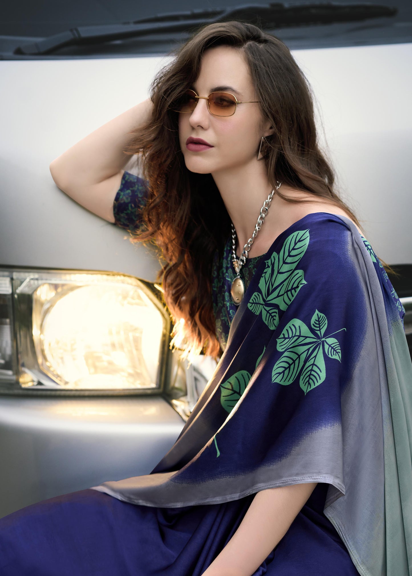 Digital Printed Satin Saree with Unstiched Blouse