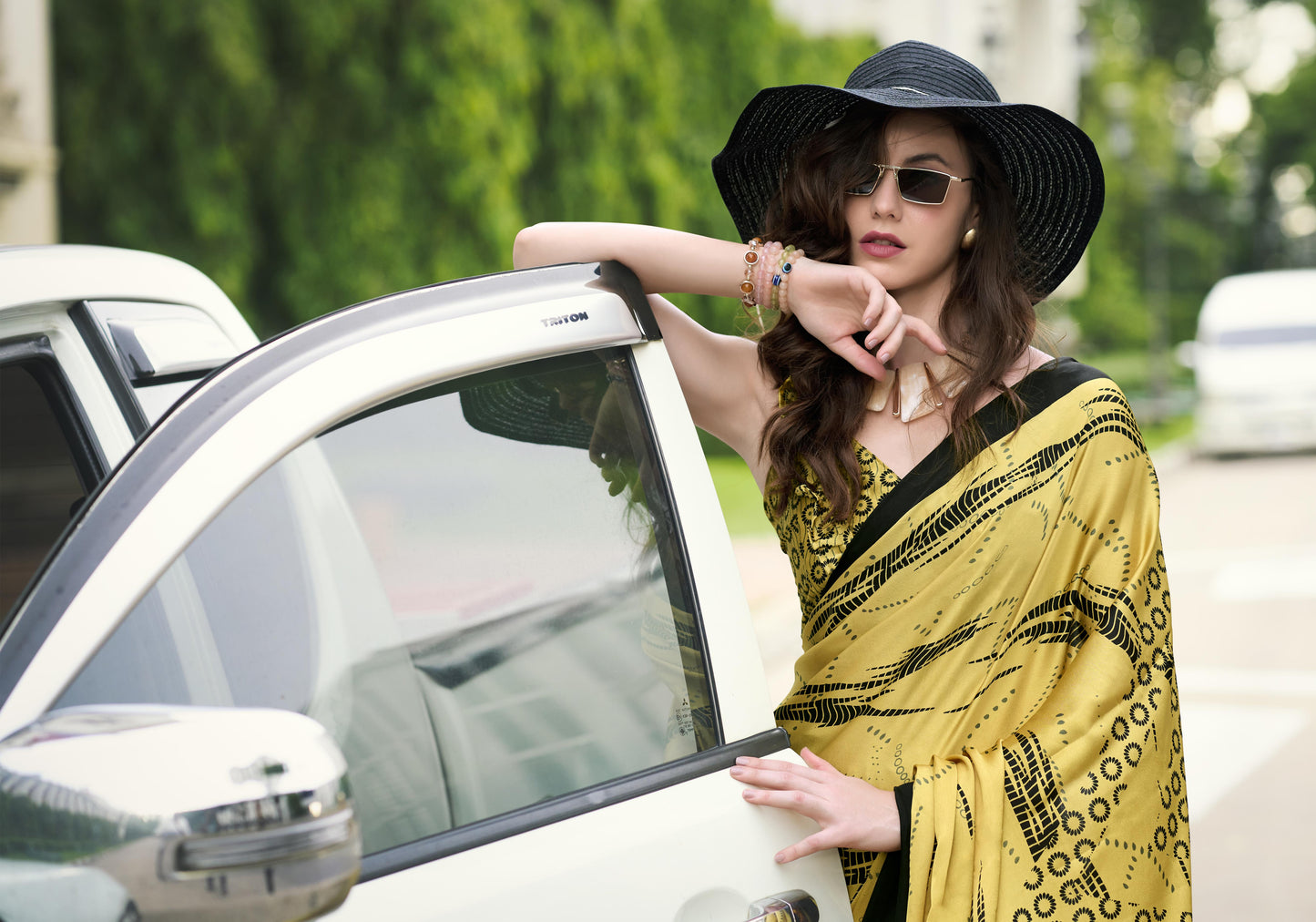 Digital Printed Satin Saree with Unstiched Blouse