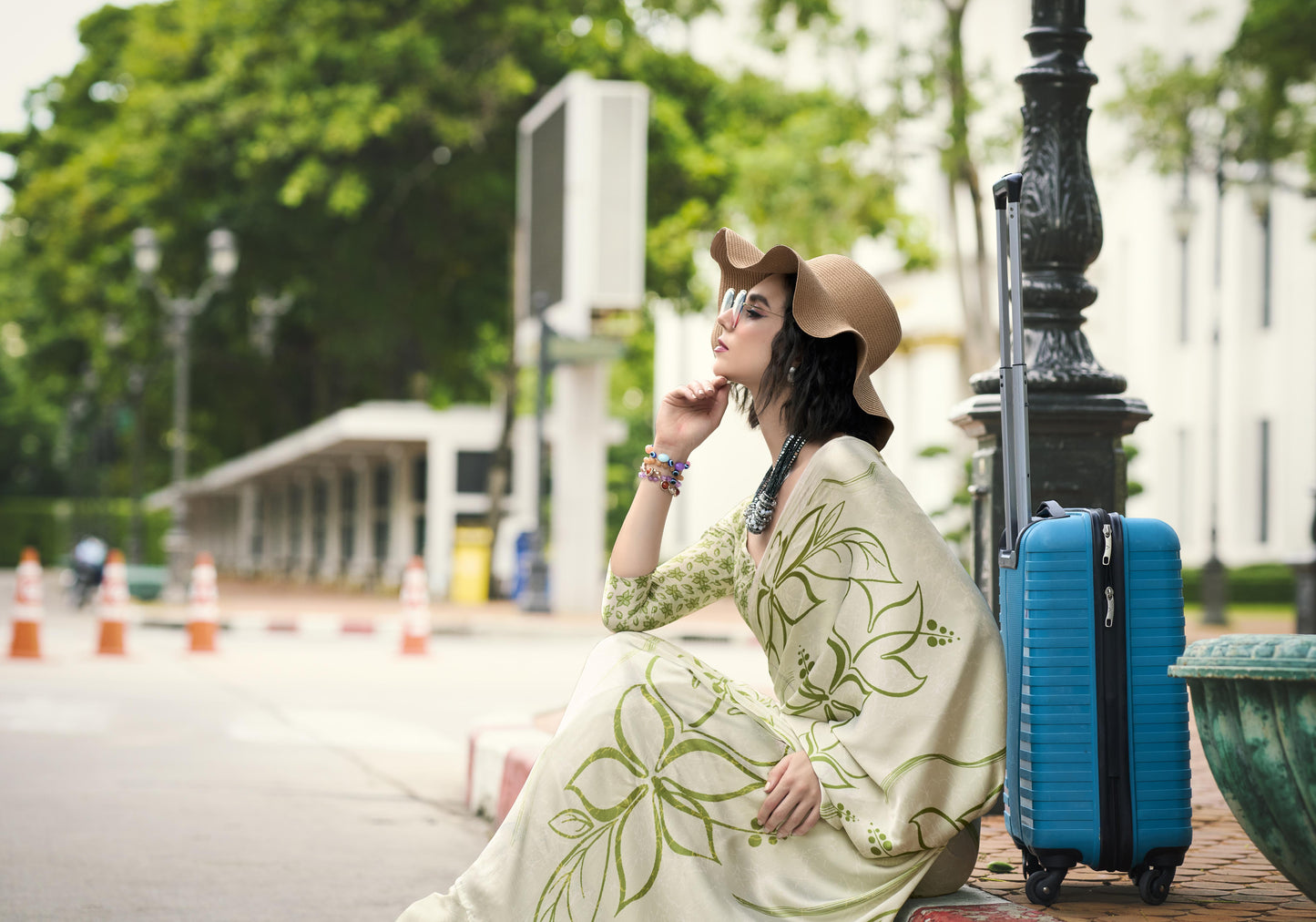 Digital Printed Satin Saree with Unstiched Blouse