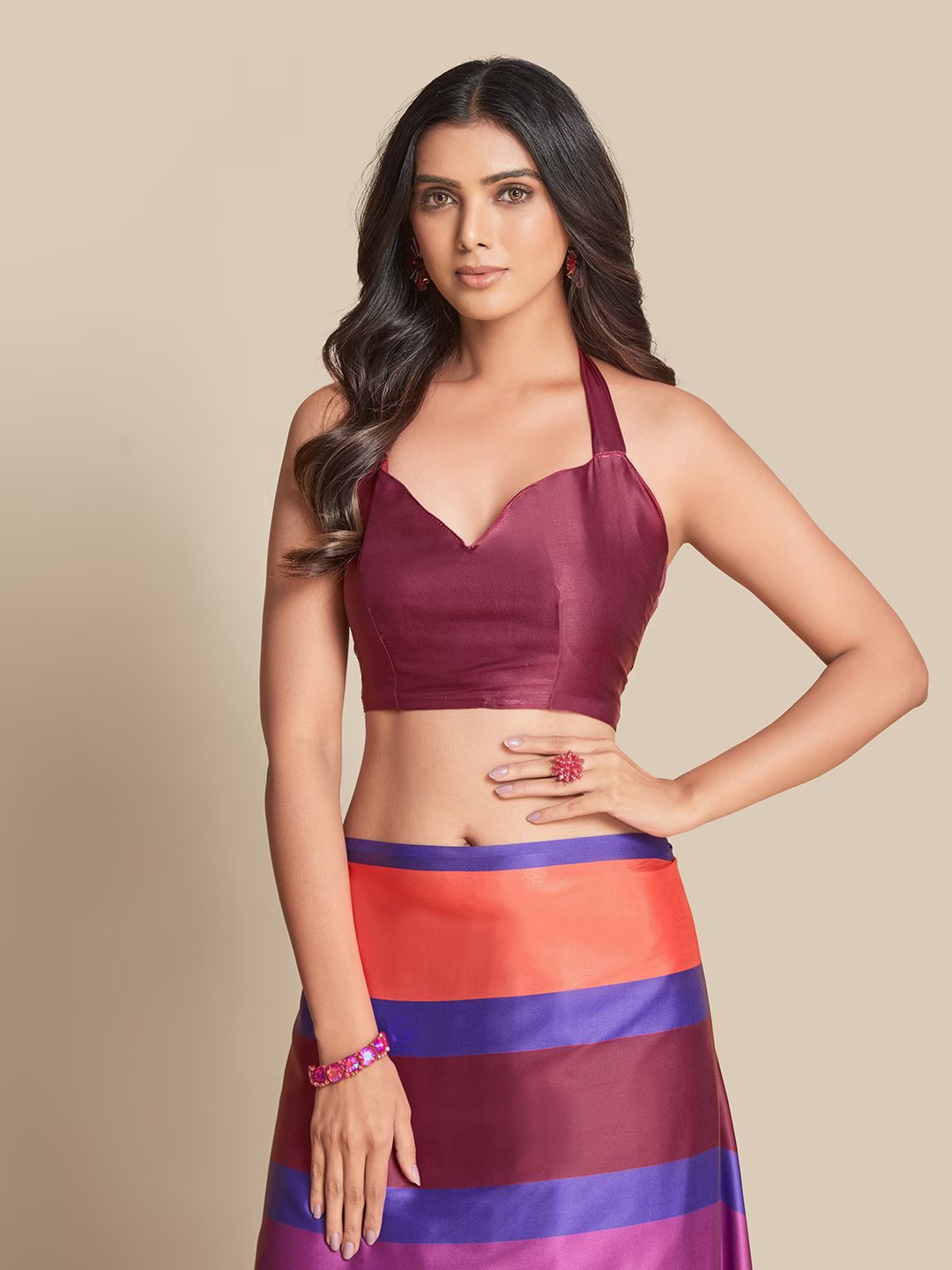 Digital Printed Satin Saree with Unstiched Blouse