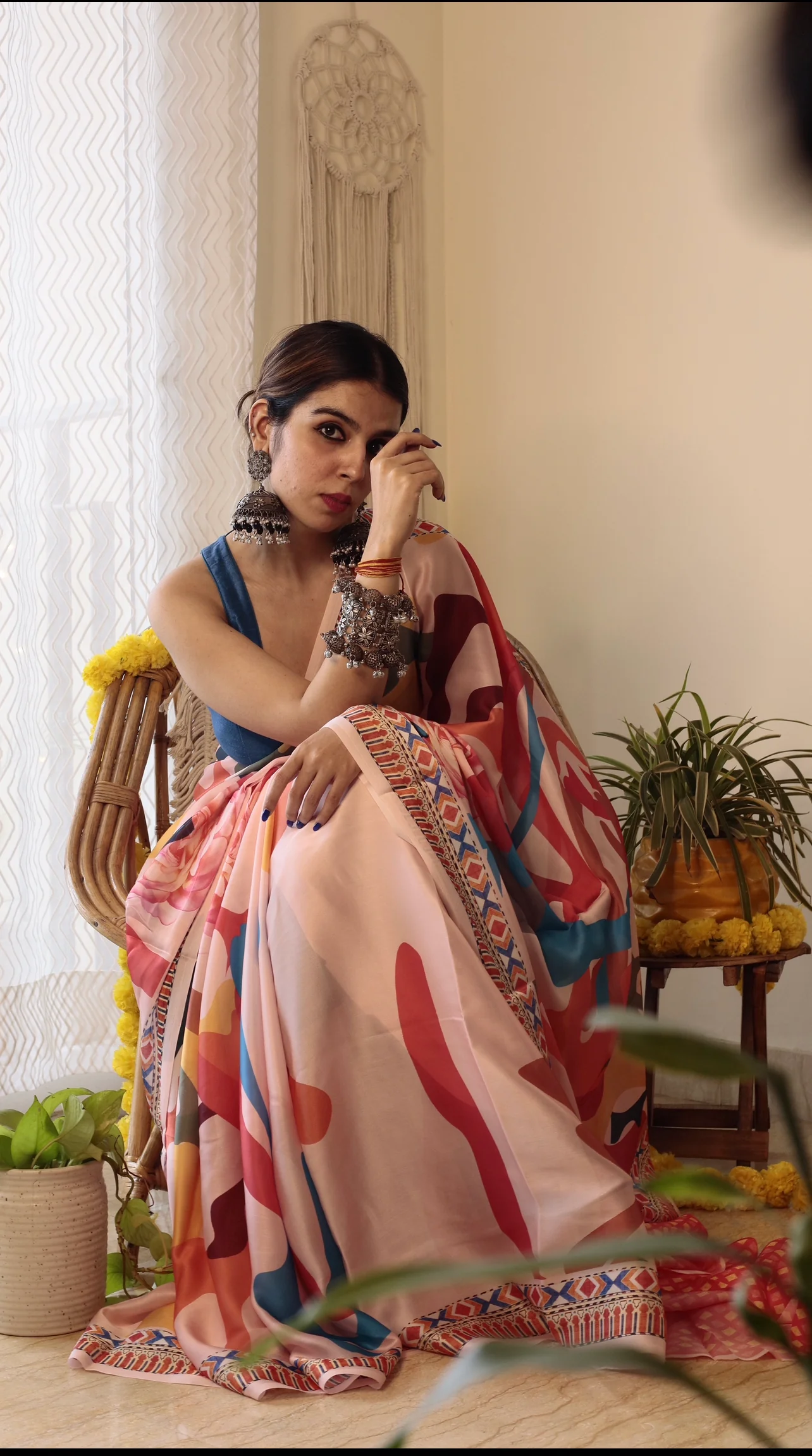 Digital Printed Satin Saree with Unstiched Blouse