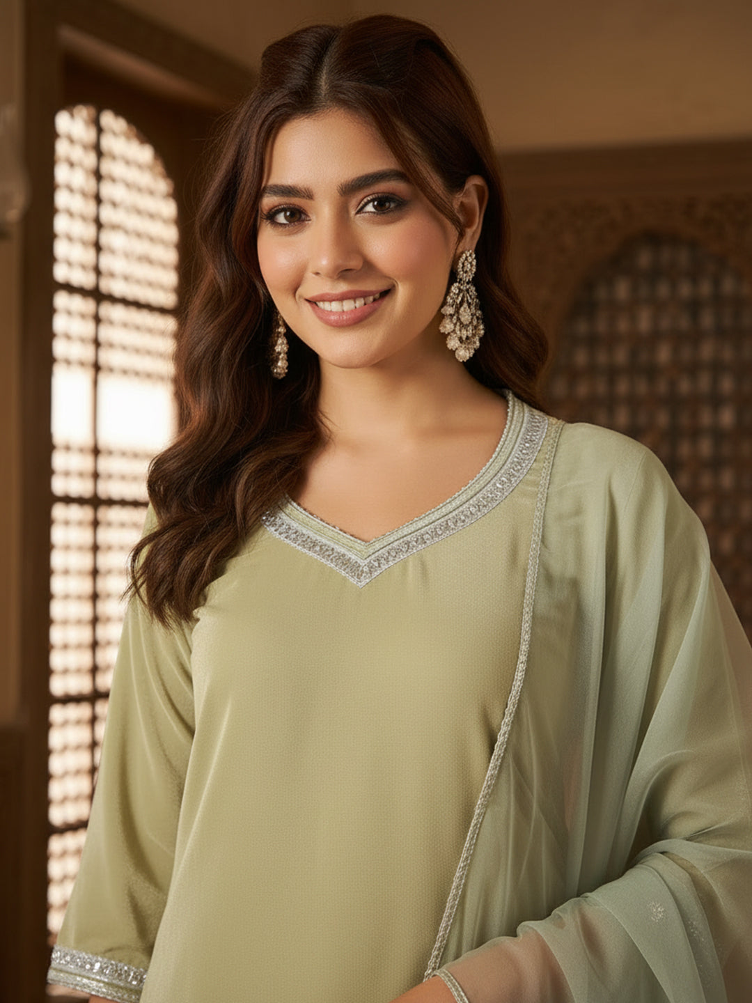 Velvet Straight-Cut Kurta, Pant with Dupatta