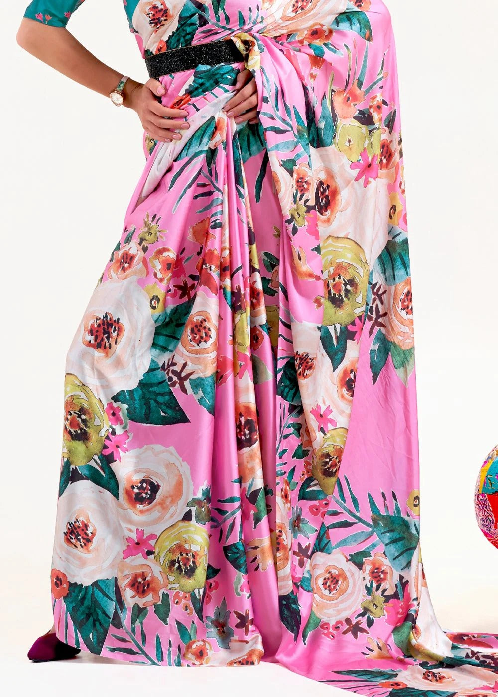 Digital Printed Satin Saree with Unstiched Blouse