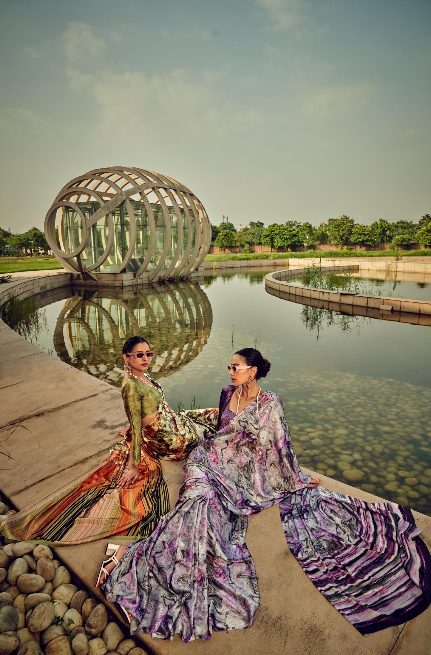 Digital Printed Satin Saree with Unstiched Blouse