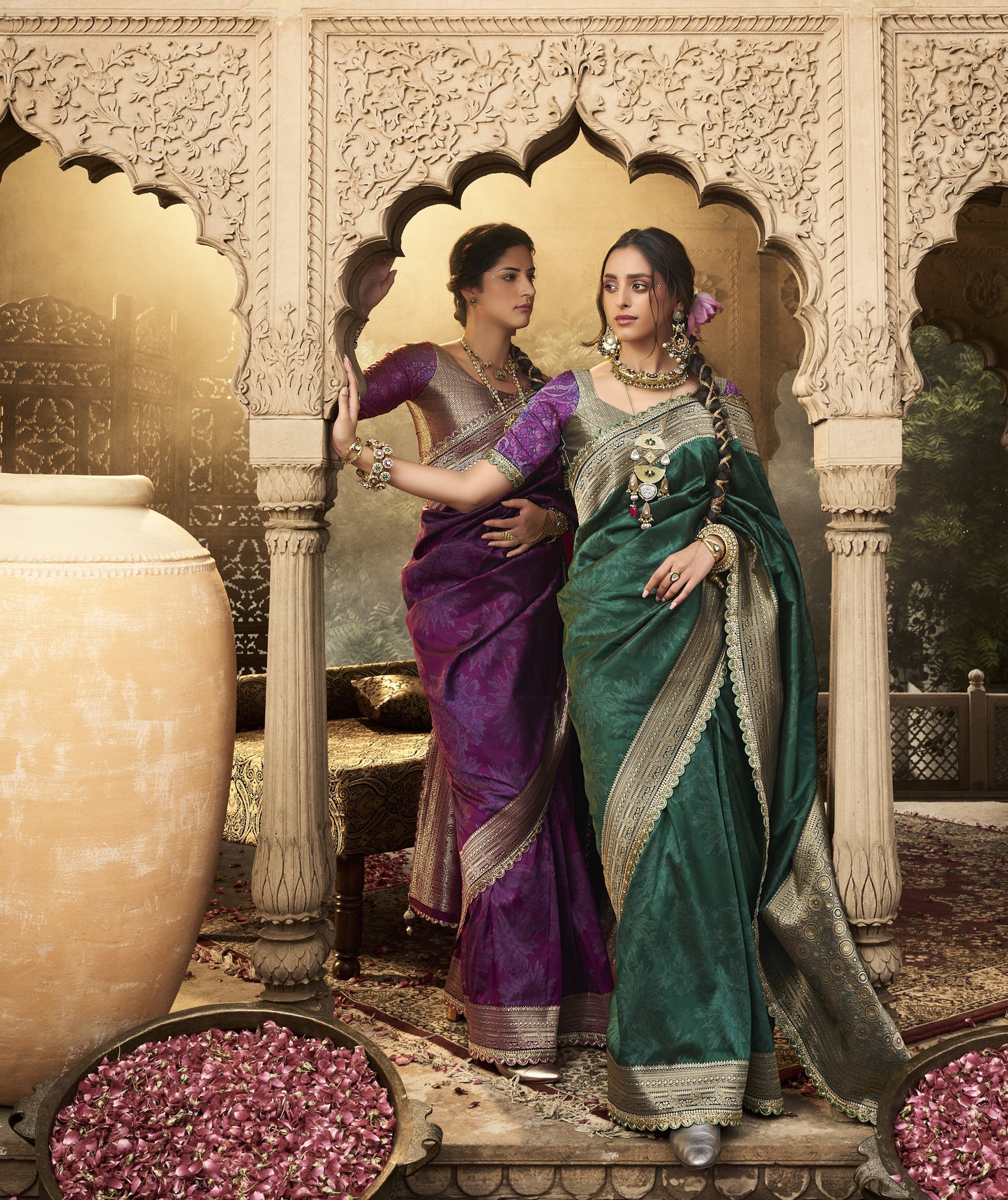 Bottle Green Jacquard Banarasi Silk Saree with Unstitch Blouse