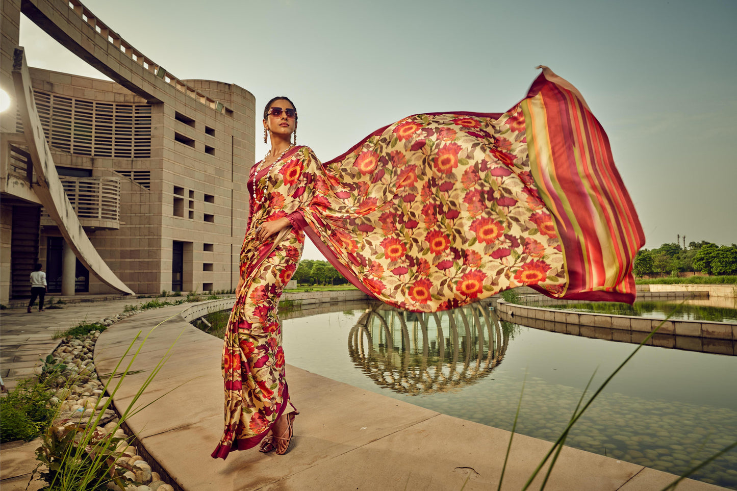 Digital Printed Satin Saree with Unstiched Blouse