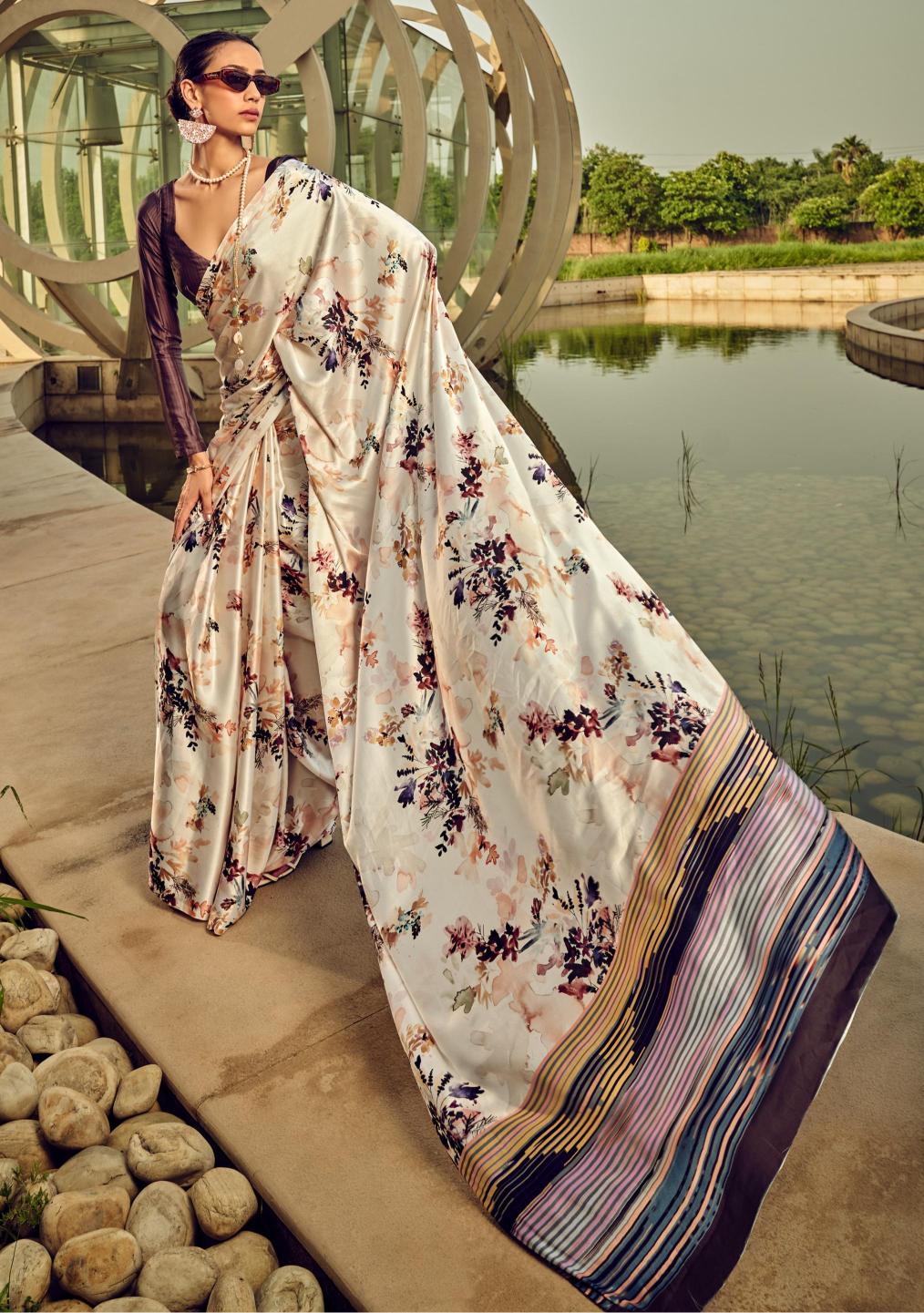 Digital Printed Satin Saree with Unstiched Blouse