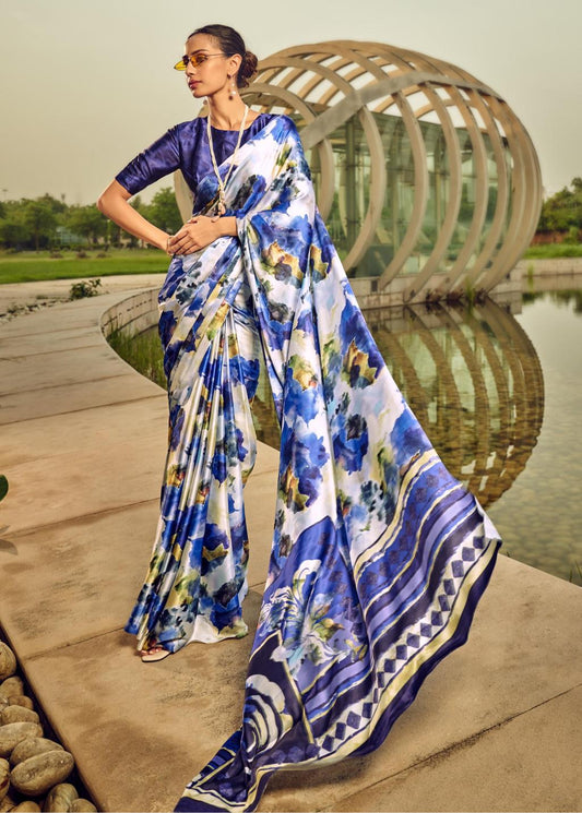 Digital Printed Satin Saree with Unstiched Blouse