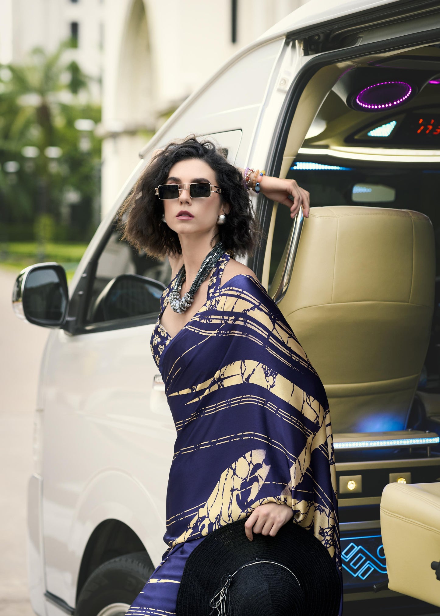 Digital Printed Satin Saree with Unstiched Blouse