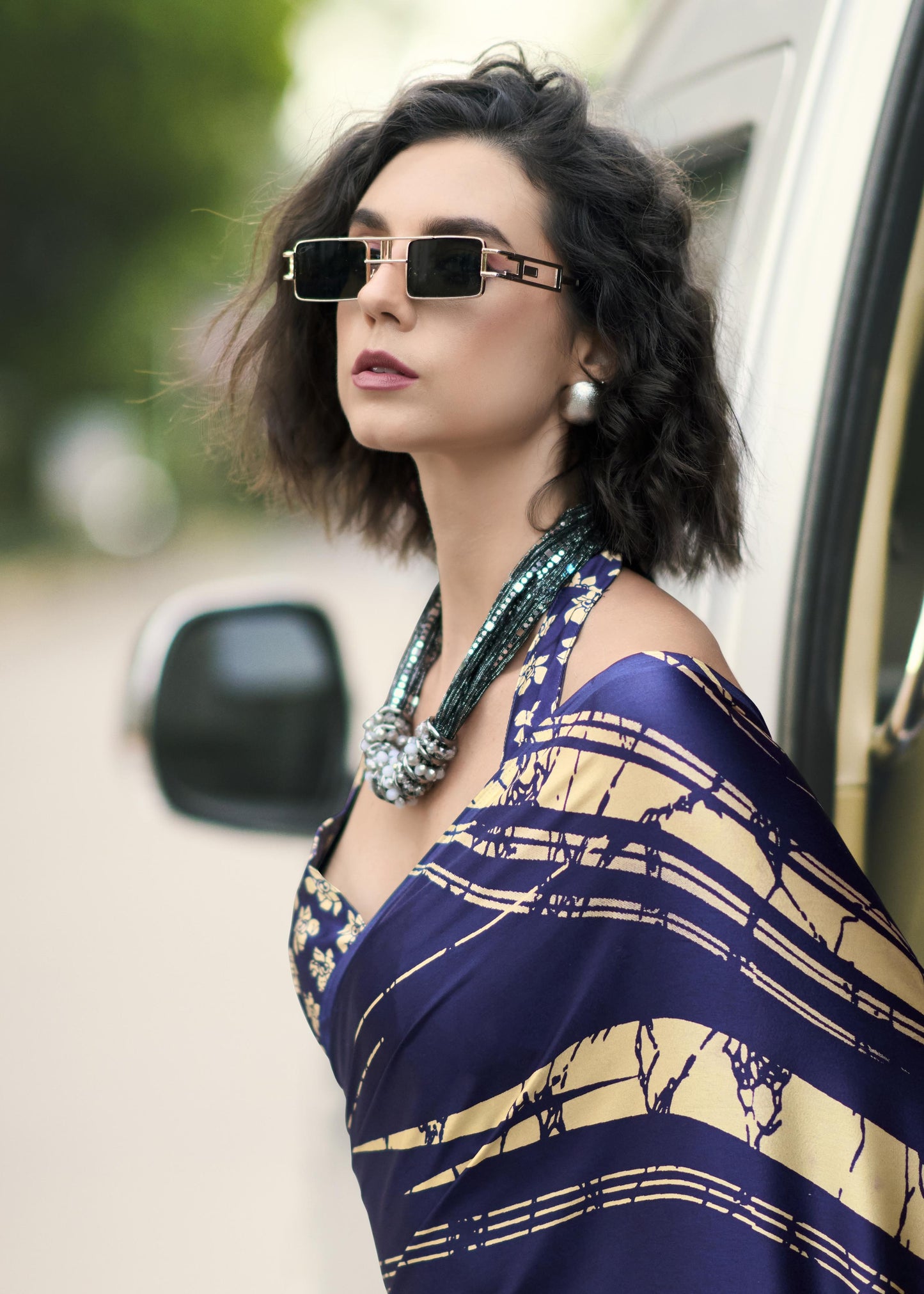 Digital Printed Satin Saree with Unstiched Blouse