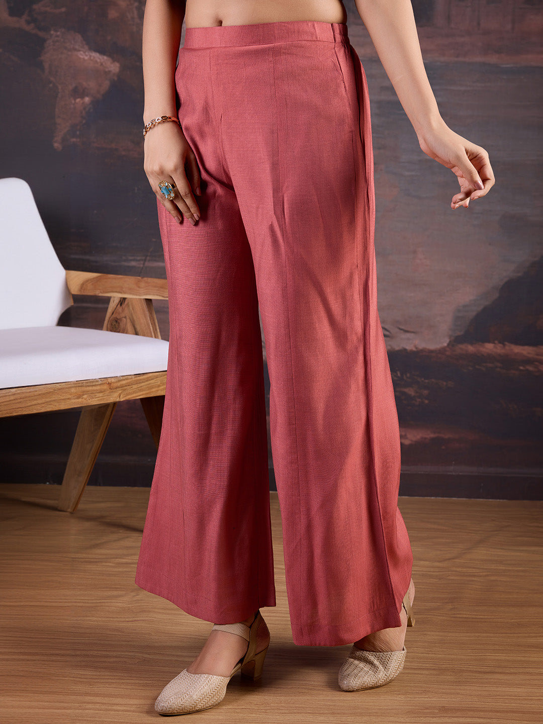Silk Blend Sleeveless Kurta, Palazzo and Dupatta Set