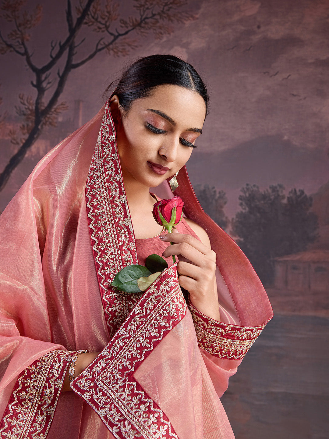 Silk Blend Sleeveless Kurta, Palazzo and Dupatta Set