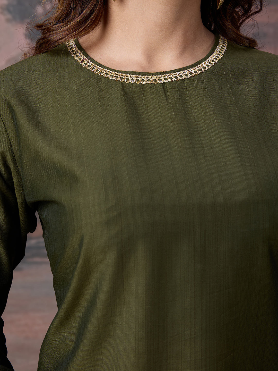 Silk Blend Round Neck Kurta, Pant and Dupatta Set