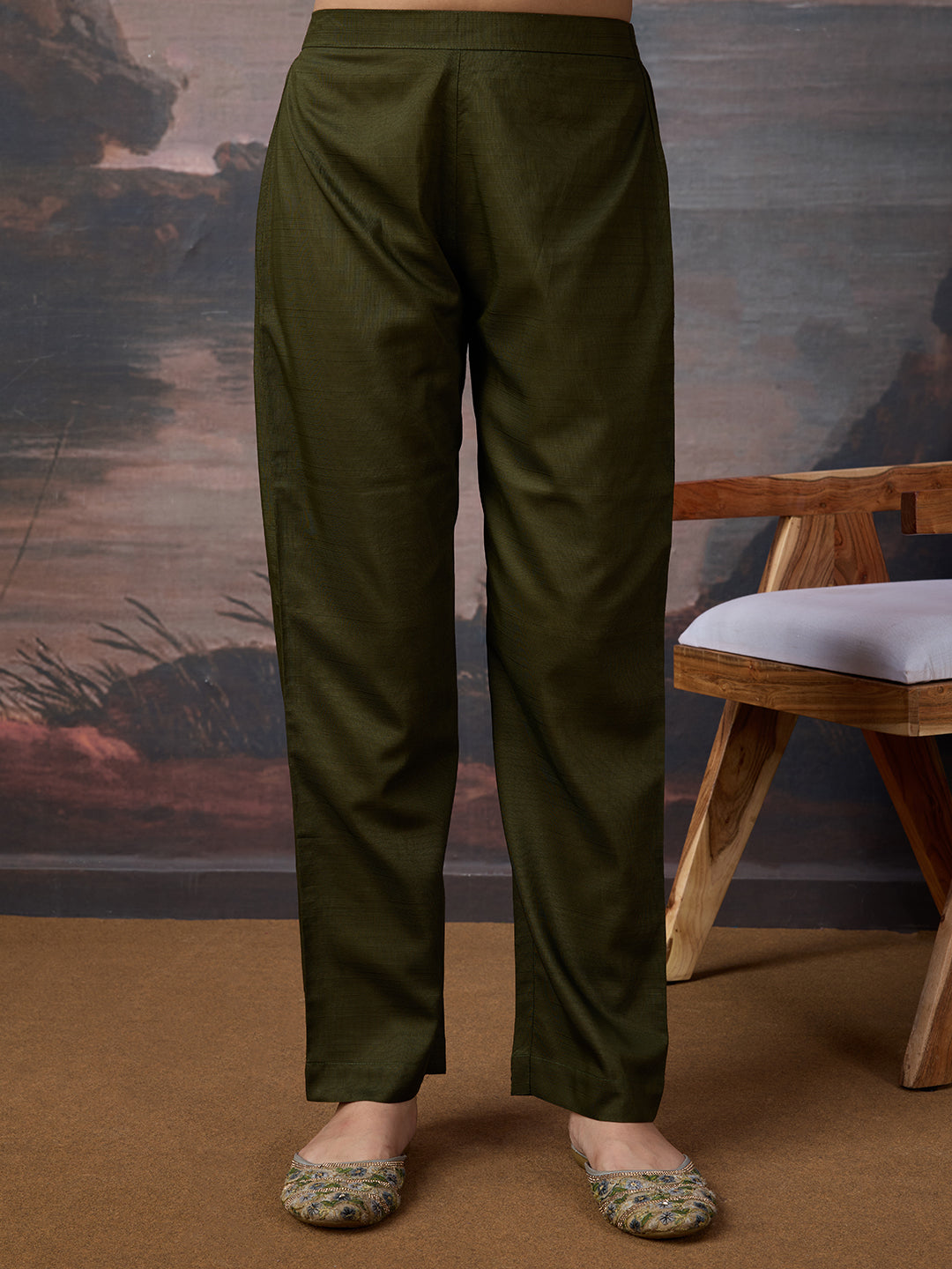 Silk Blend Round Neck Kurta, Pant and Dupatta Set