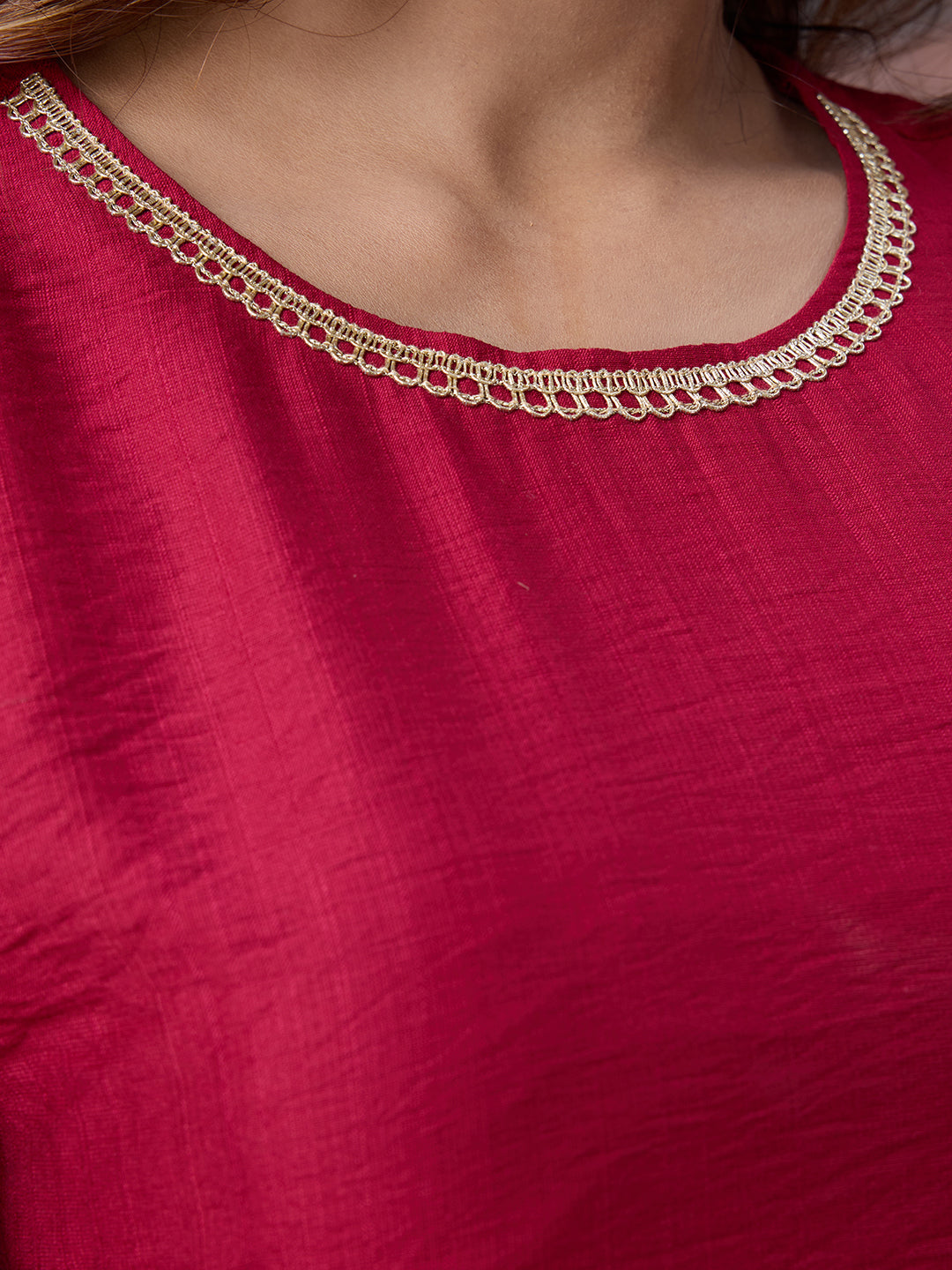 Silk Blend Round Neck Kurta, Pant and Dupatta Set