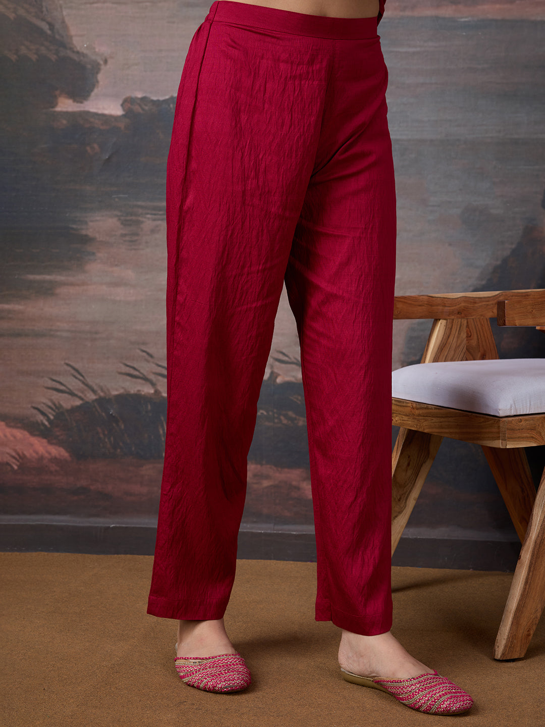 Silk Blend Round Neck Kurta, Pant and Dupatta Set