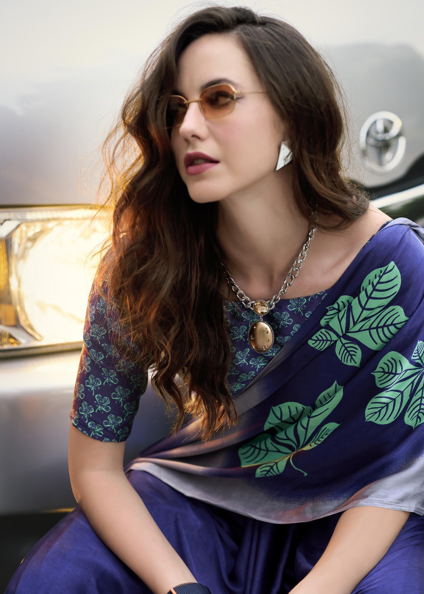 Digital Printed Satin Saree with Unstiched Blouse