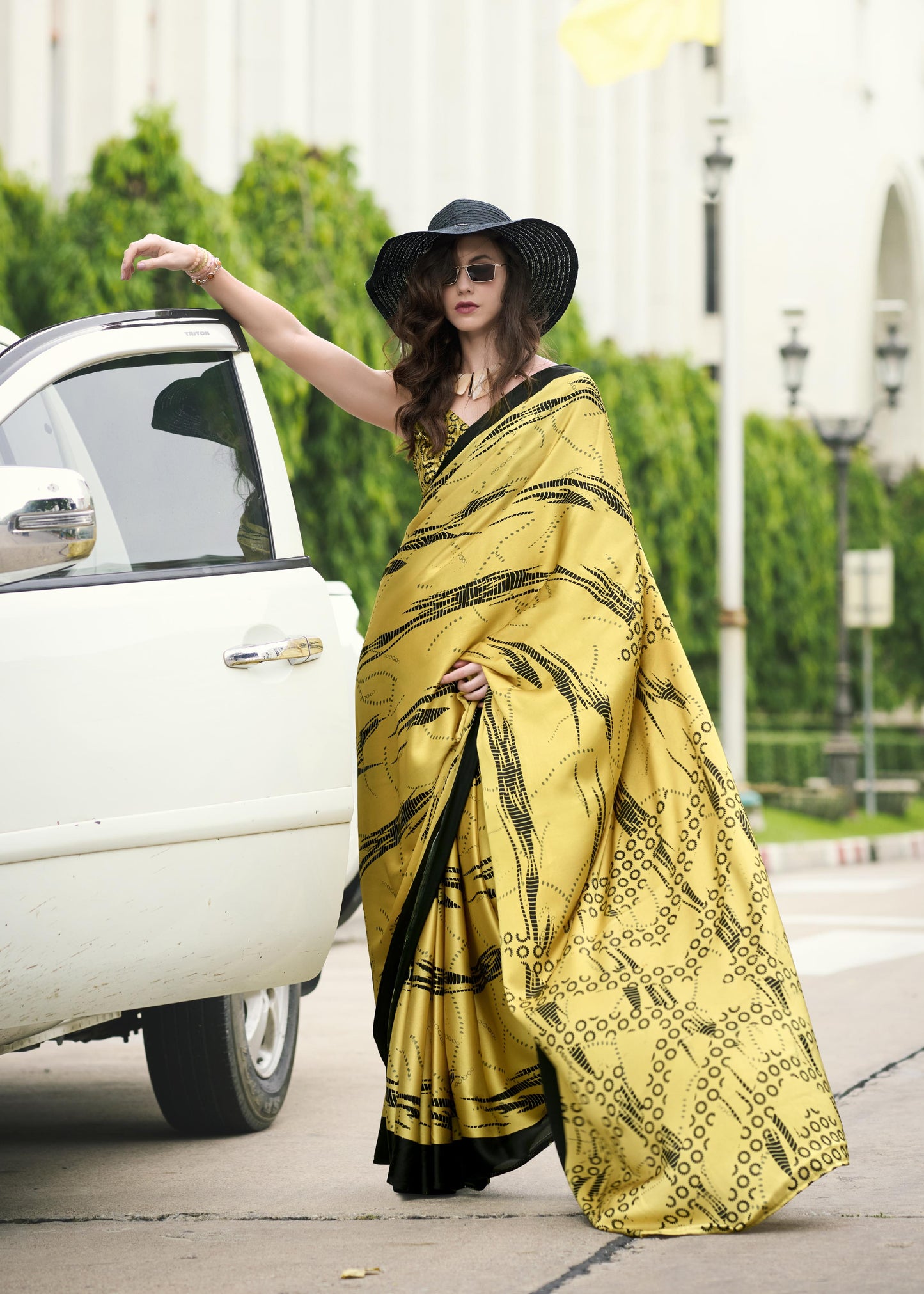 Digital Printed Satin Saree with Unstiched Blouse