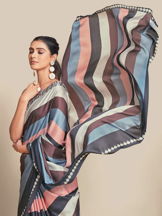 Digital Printed Satin Saree with Unstiched Blouse