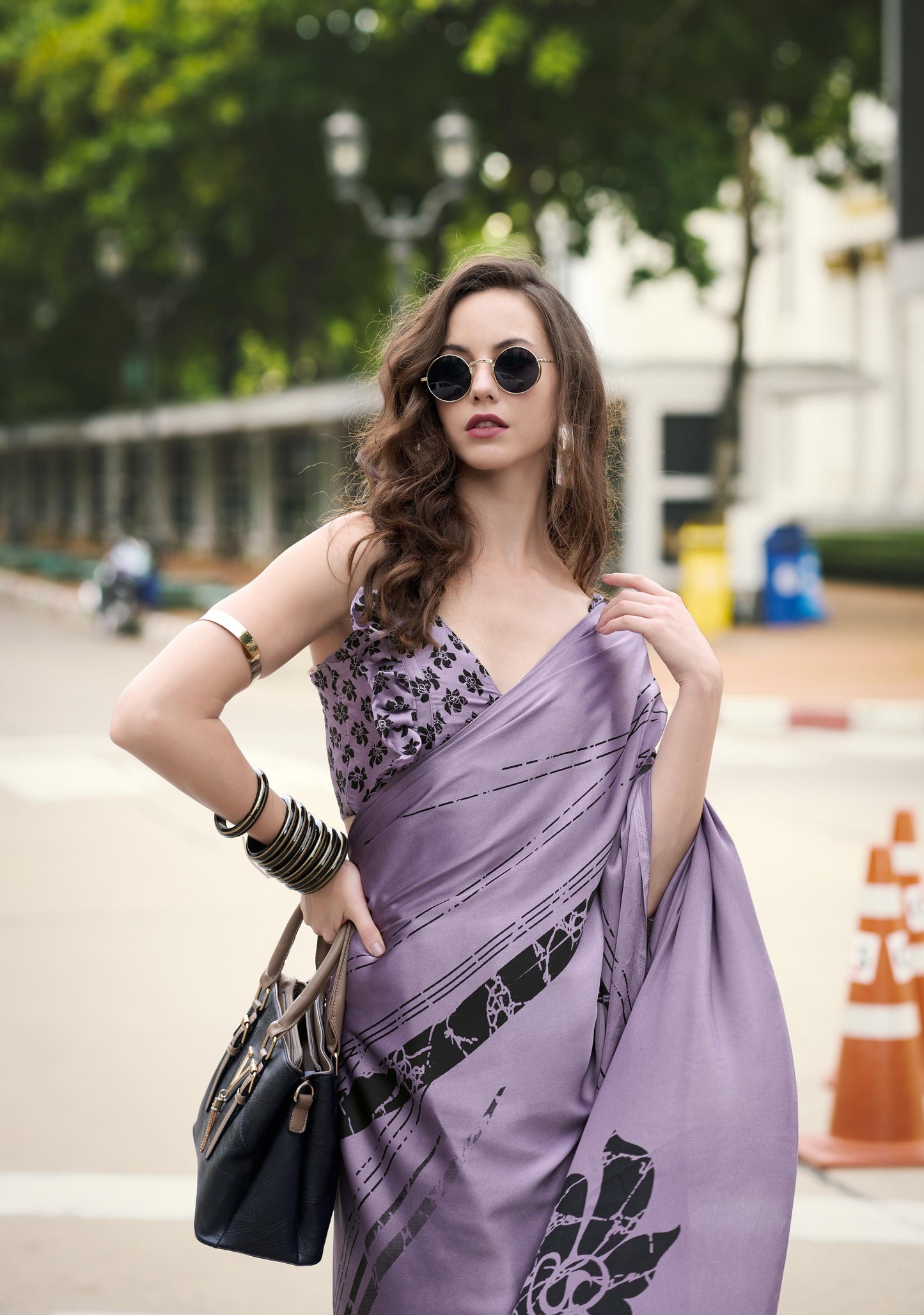 Digital Printed Satin Saree with Unstiched Blouse