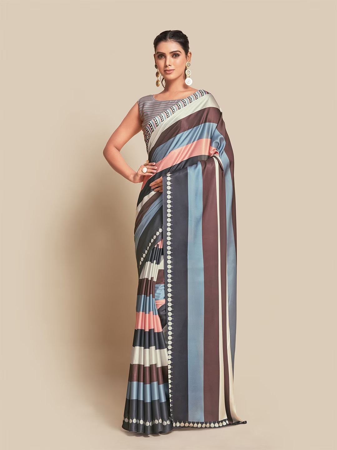 Digital Printed Satin Saree with Unstiched Blouse