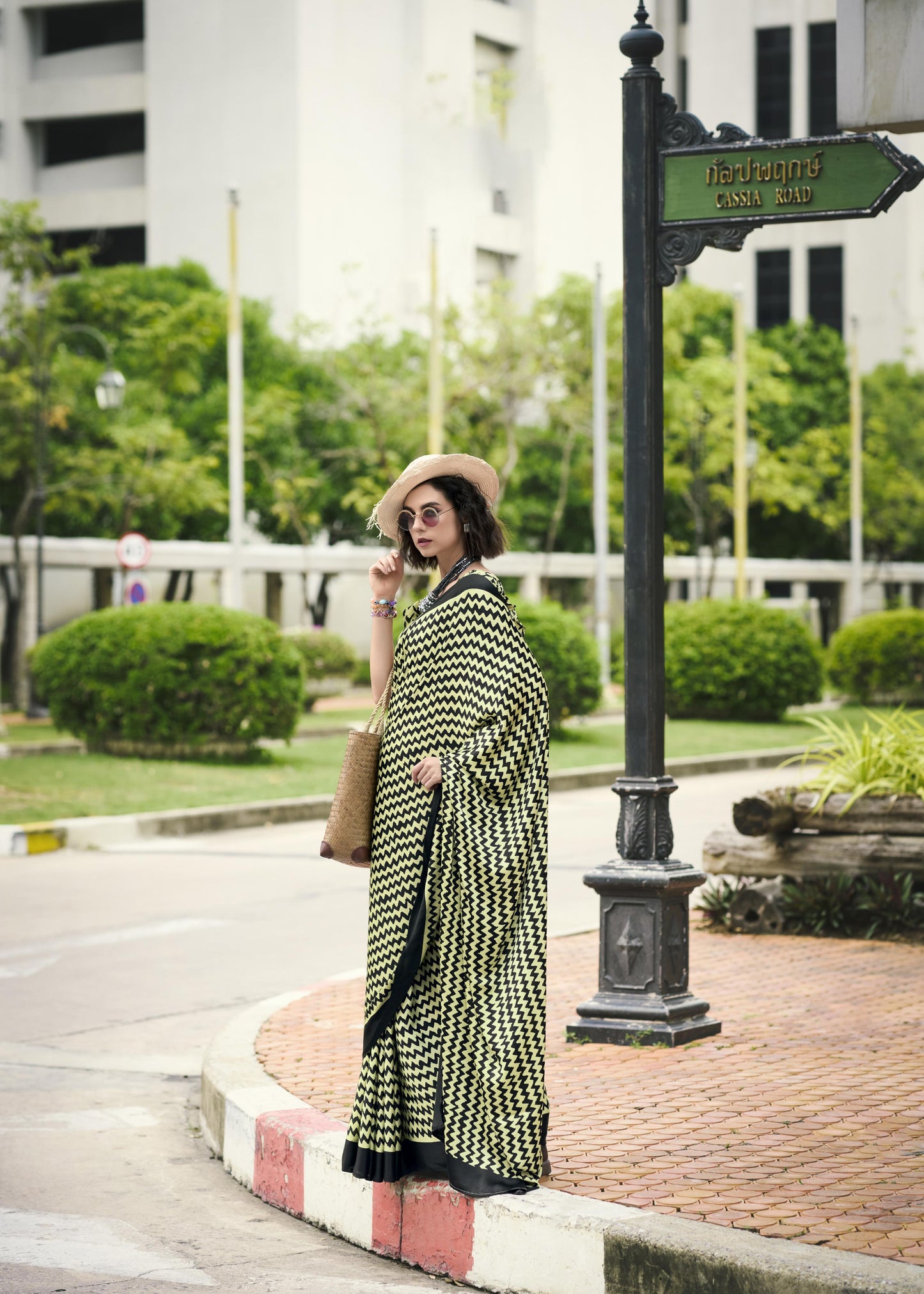 Digital Printed Satin Saree with Unstiched Blouse