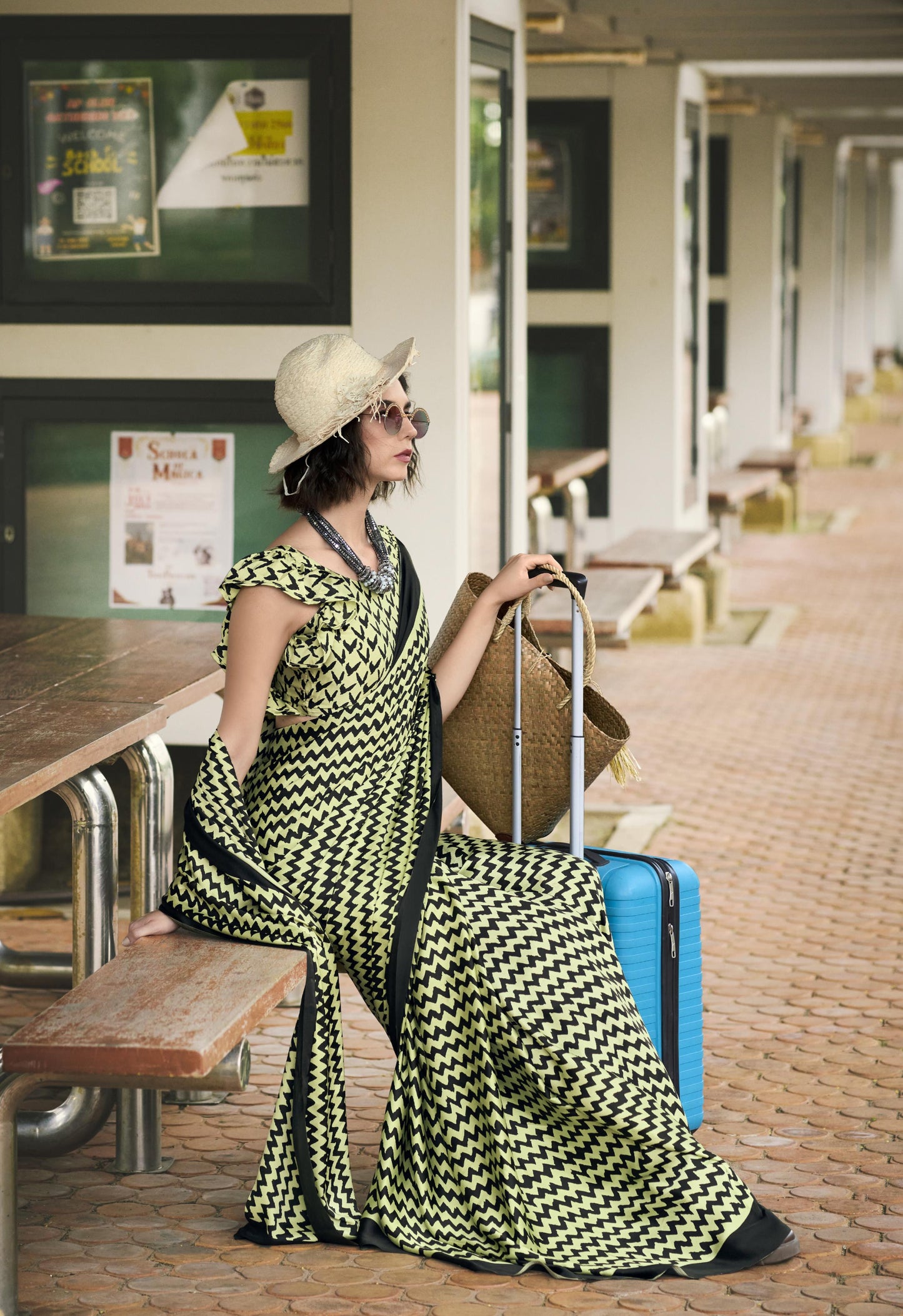 Digital Printed Satin Saree with Unstiched Blouse