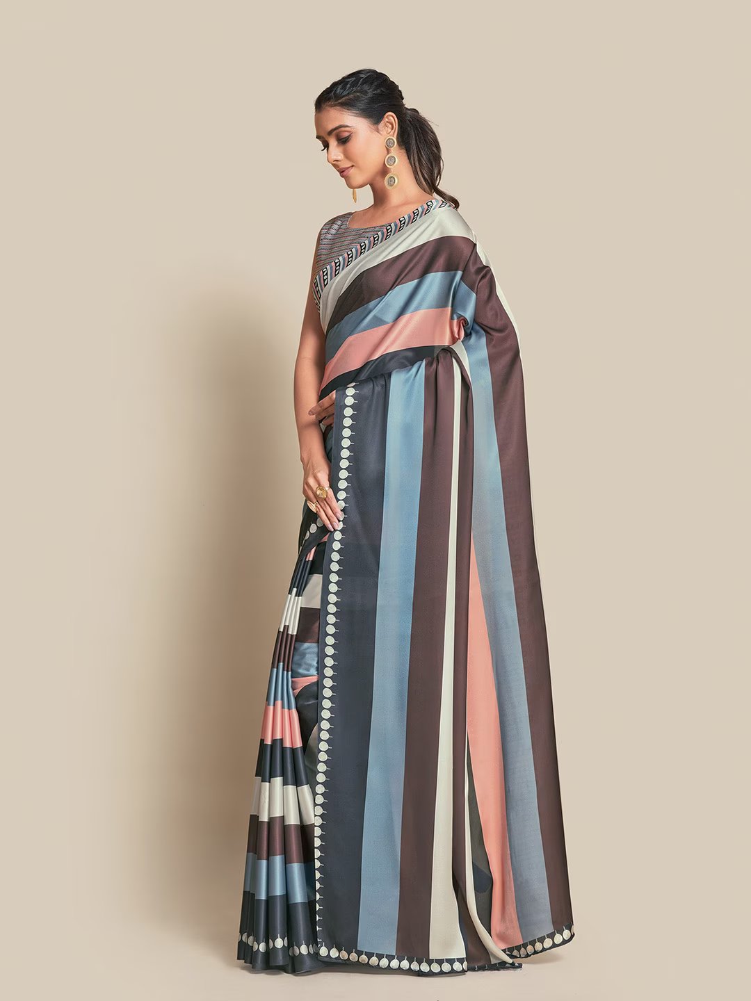 Digital Printed Satin Saree with Unstiched Blouse