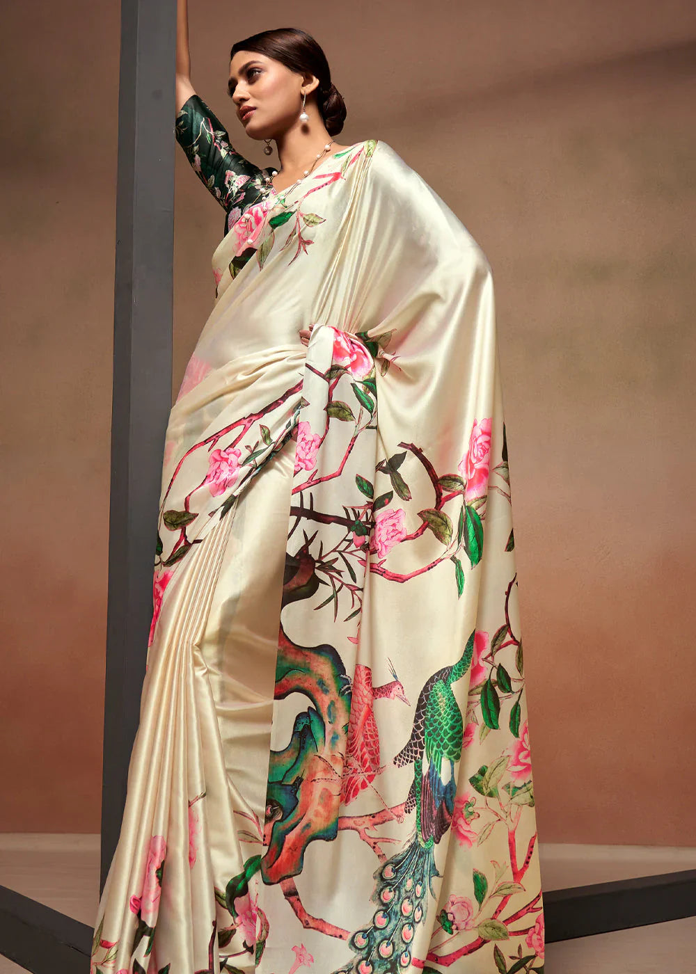 Digital Printed Satin Saree with Unstiched Blouse