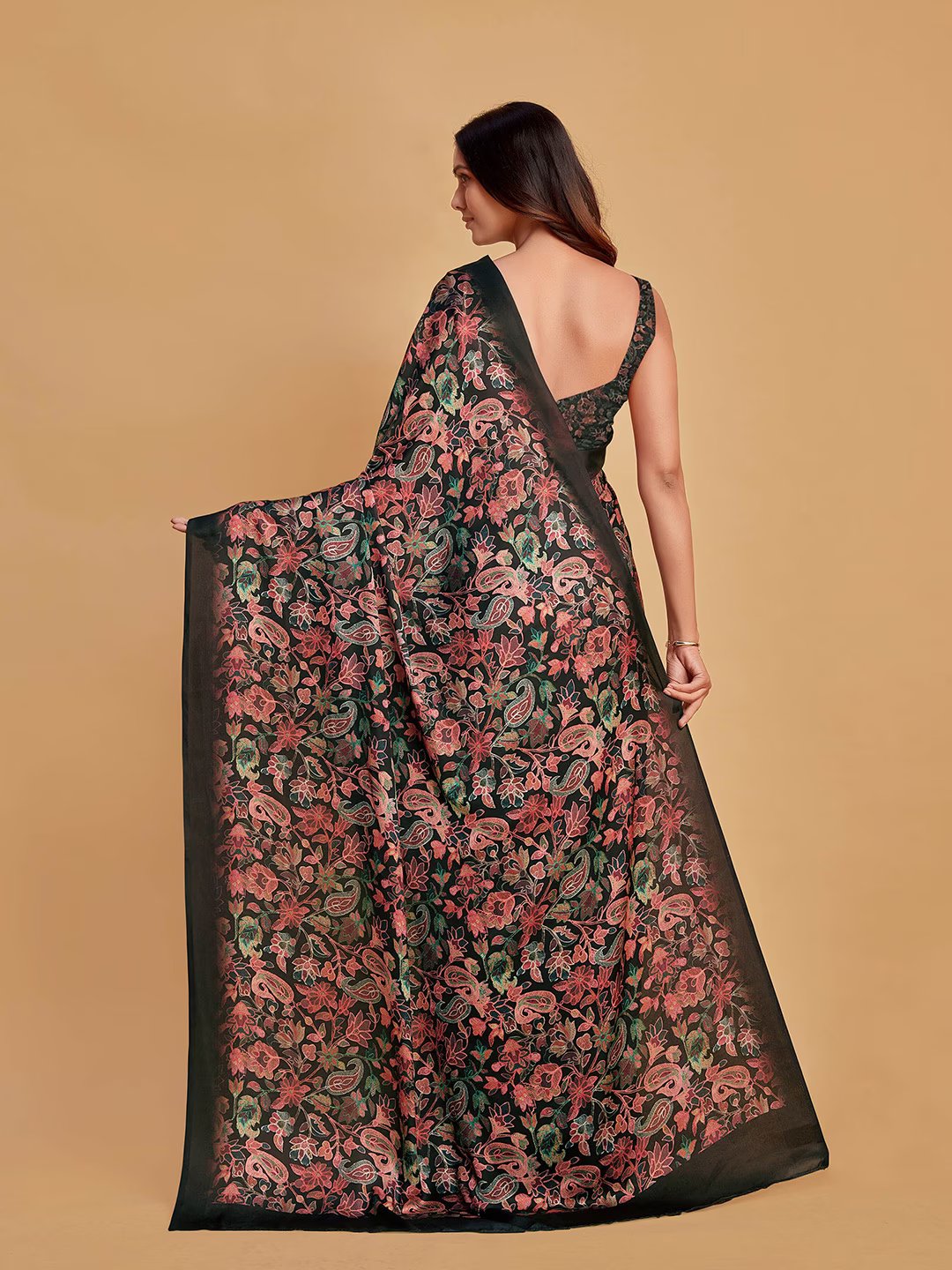 Digital Printed Satin Saree with Unstiched Blouse