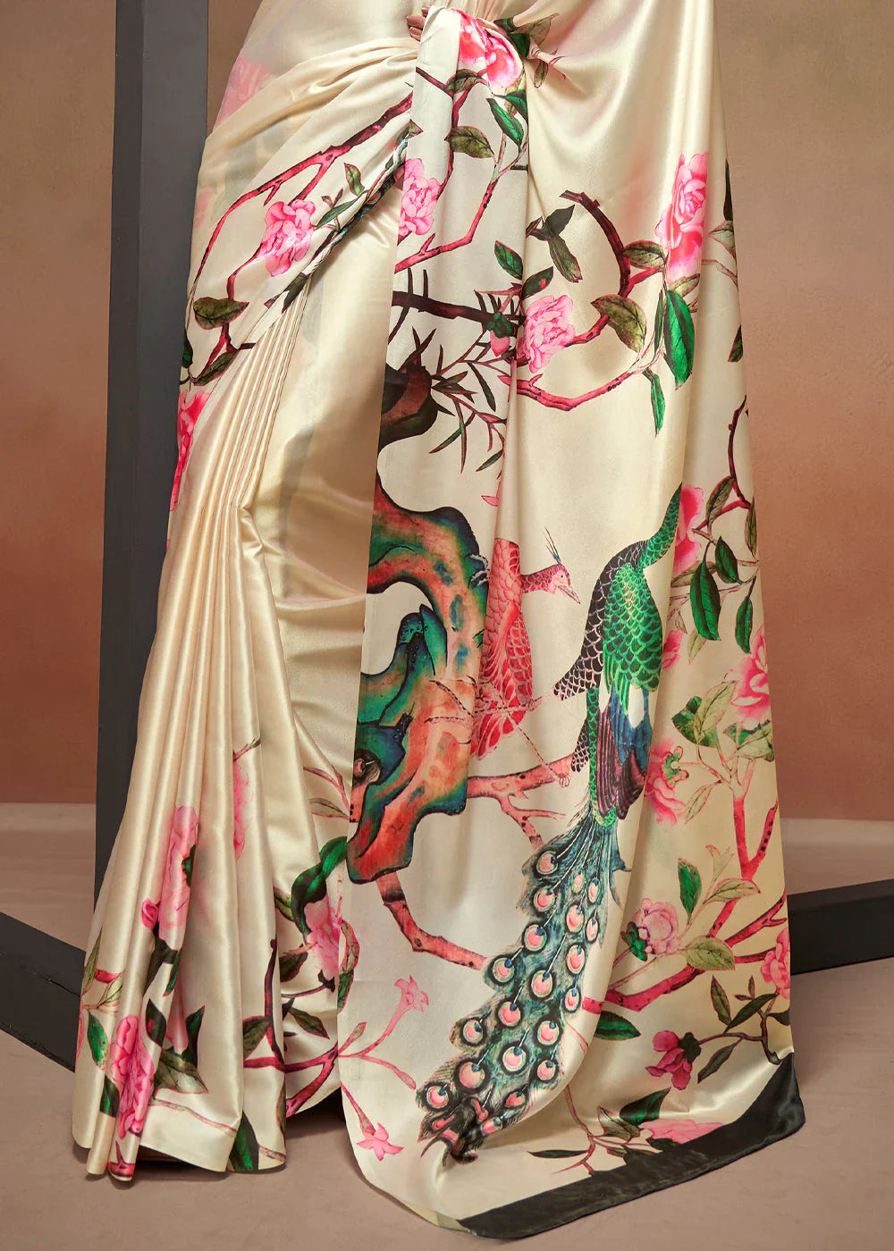 Digital Printed Satin Saree with Unstiched Blouse