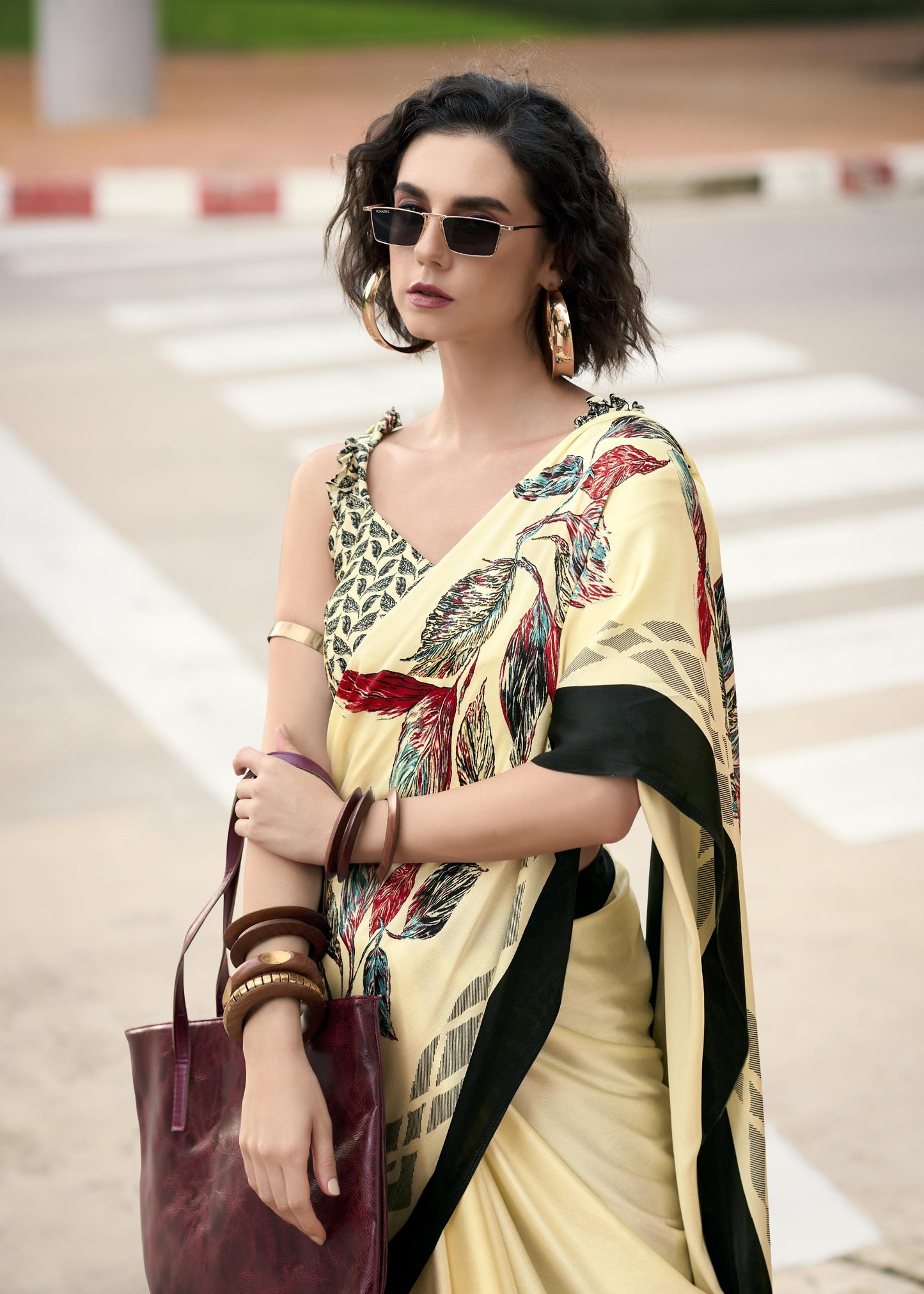 Digital Printed Satin Saree with Unstiched Blouse