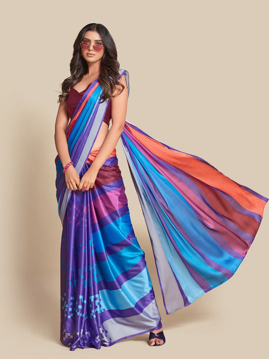 Digital Printed Satin Saree with Unstiched Blouse