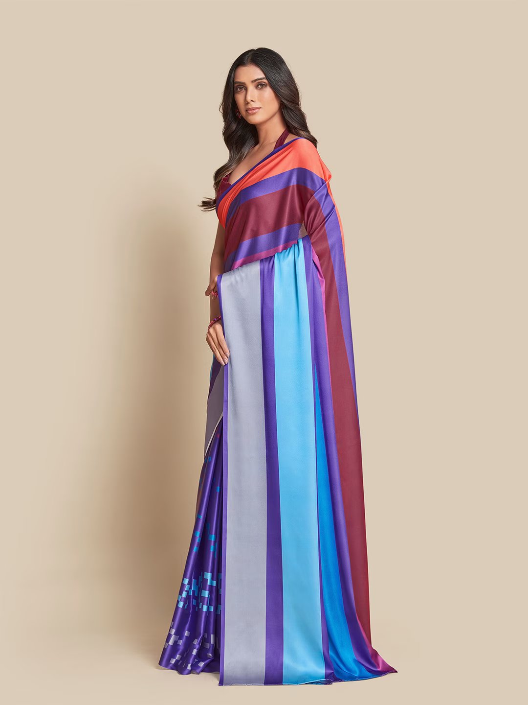 Digital Printed Satin Saree with Unstiched Blouse