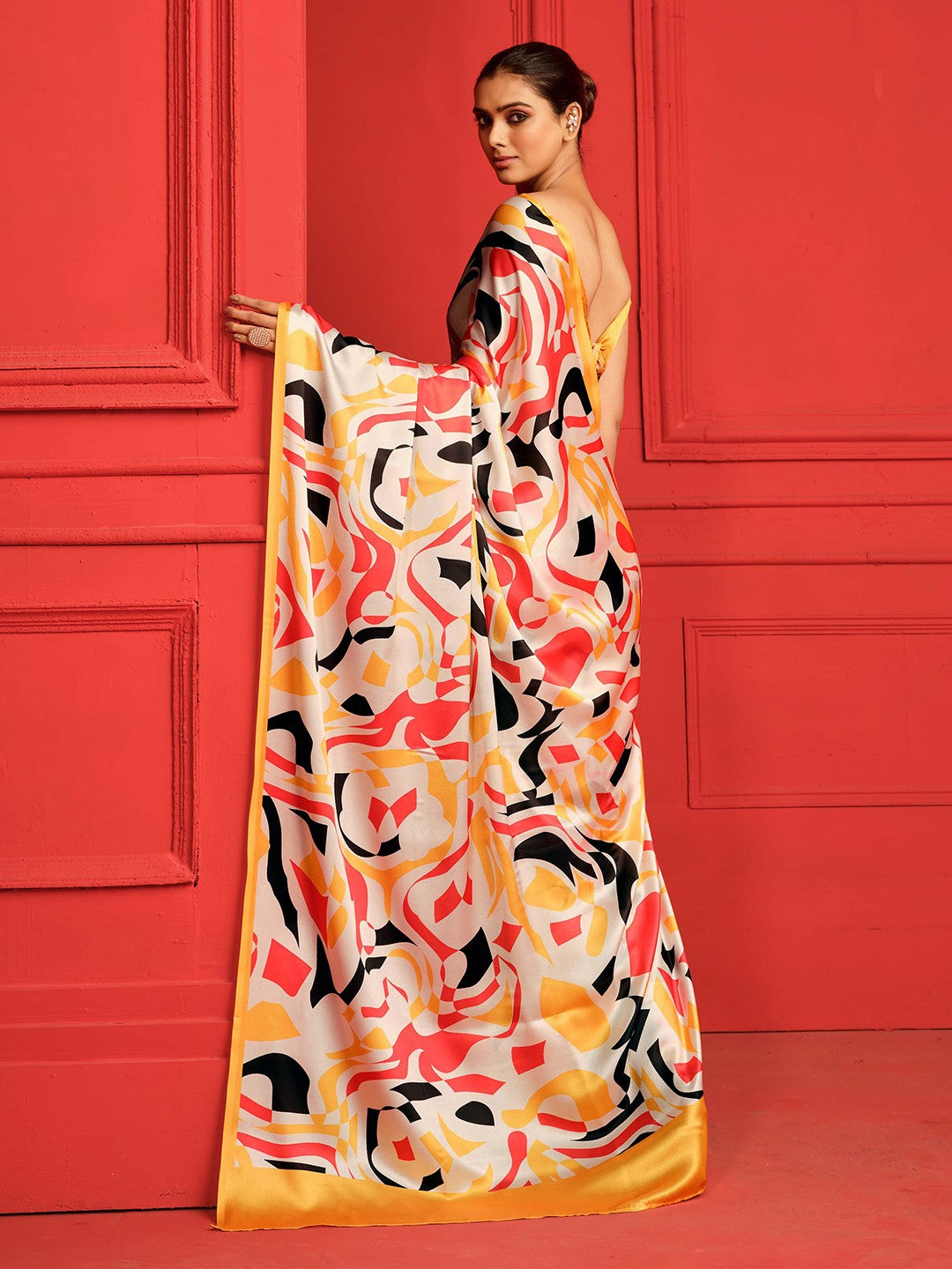 Digital Printed Satin Saree with Unstiched Blouse