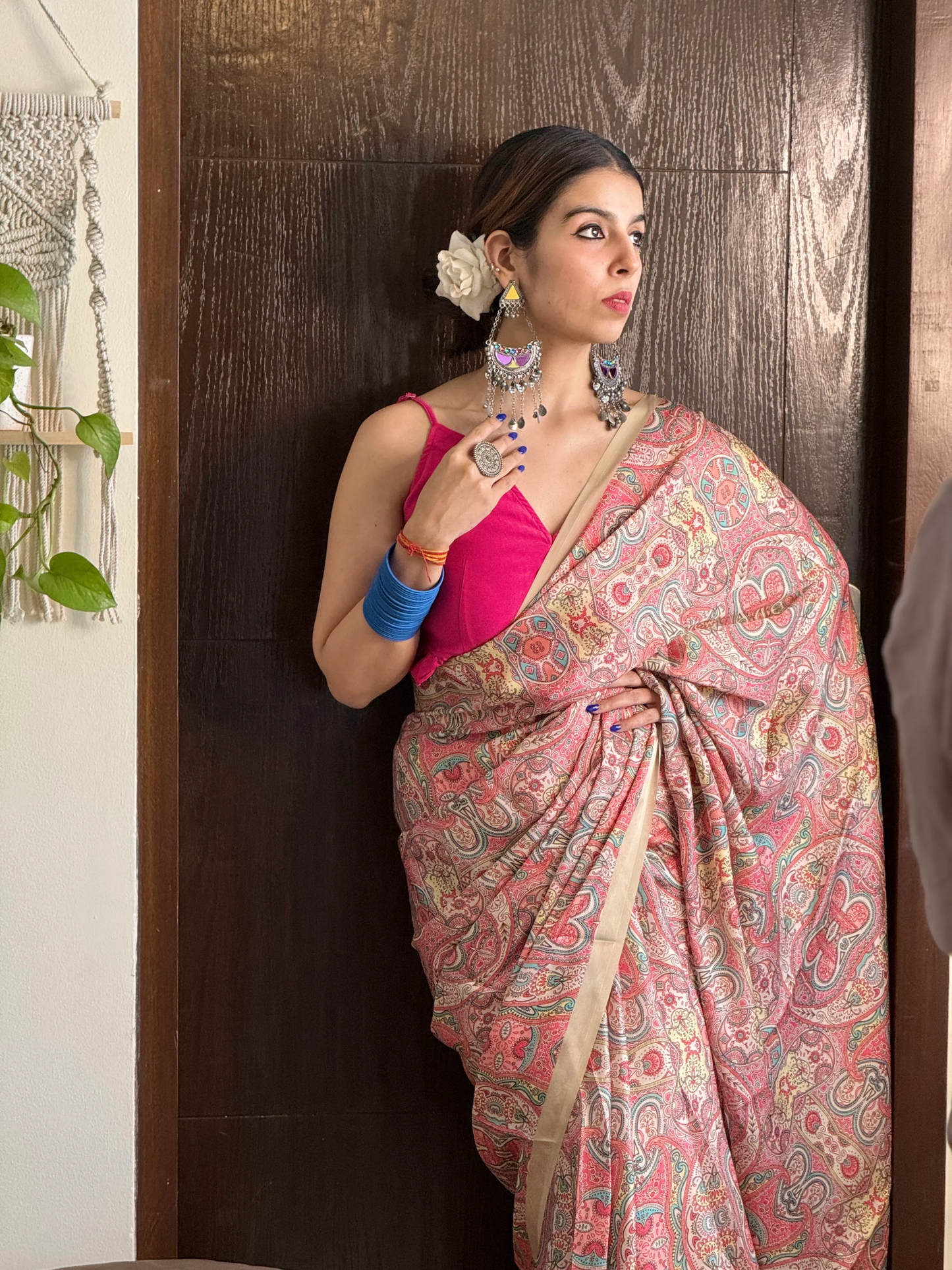 Digital Printed Satin Saree with Unstiched Blouse