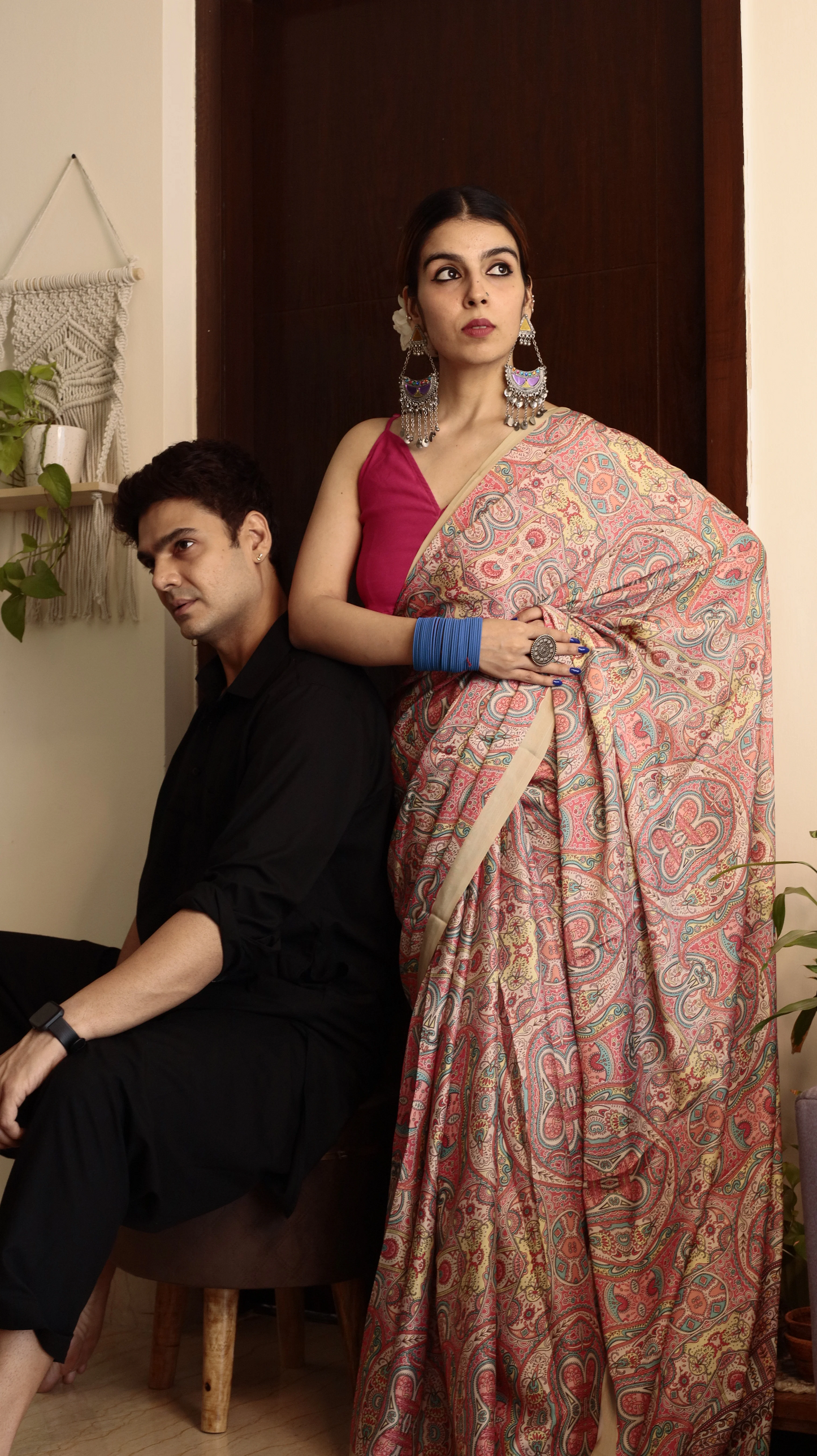 Digital Printed Satin Saree with Unstiched Blouse