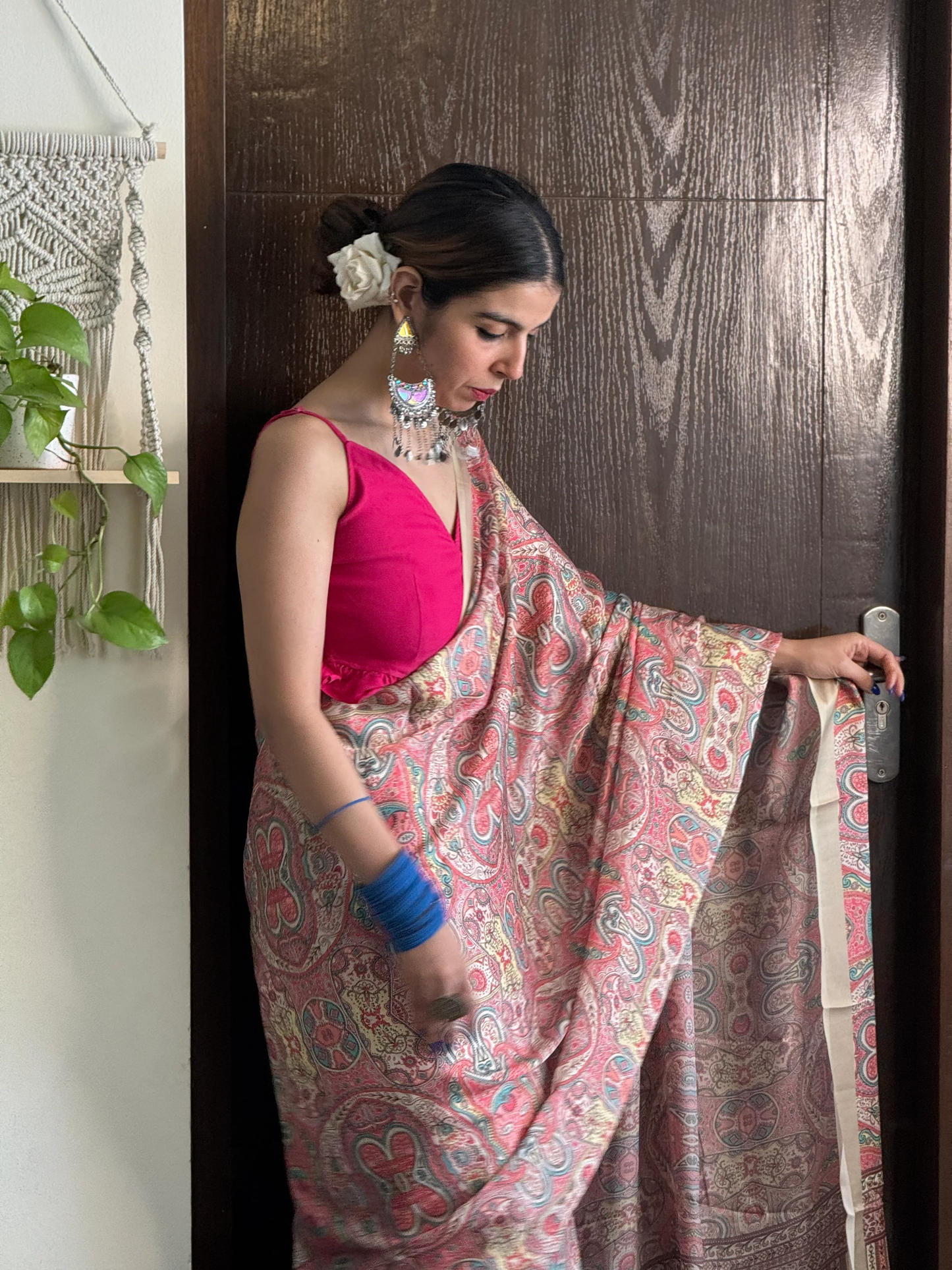 Digital Printed Satin Saree with Unstiched Blouse