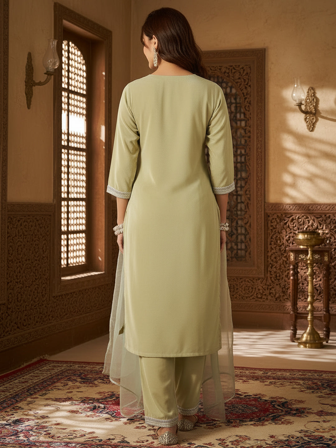 Velvet Straight-Cut Kurta, Pant with Dupatta