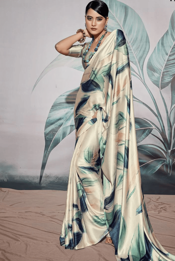 Digital Printed Satin Saree with Unstiched Blouse