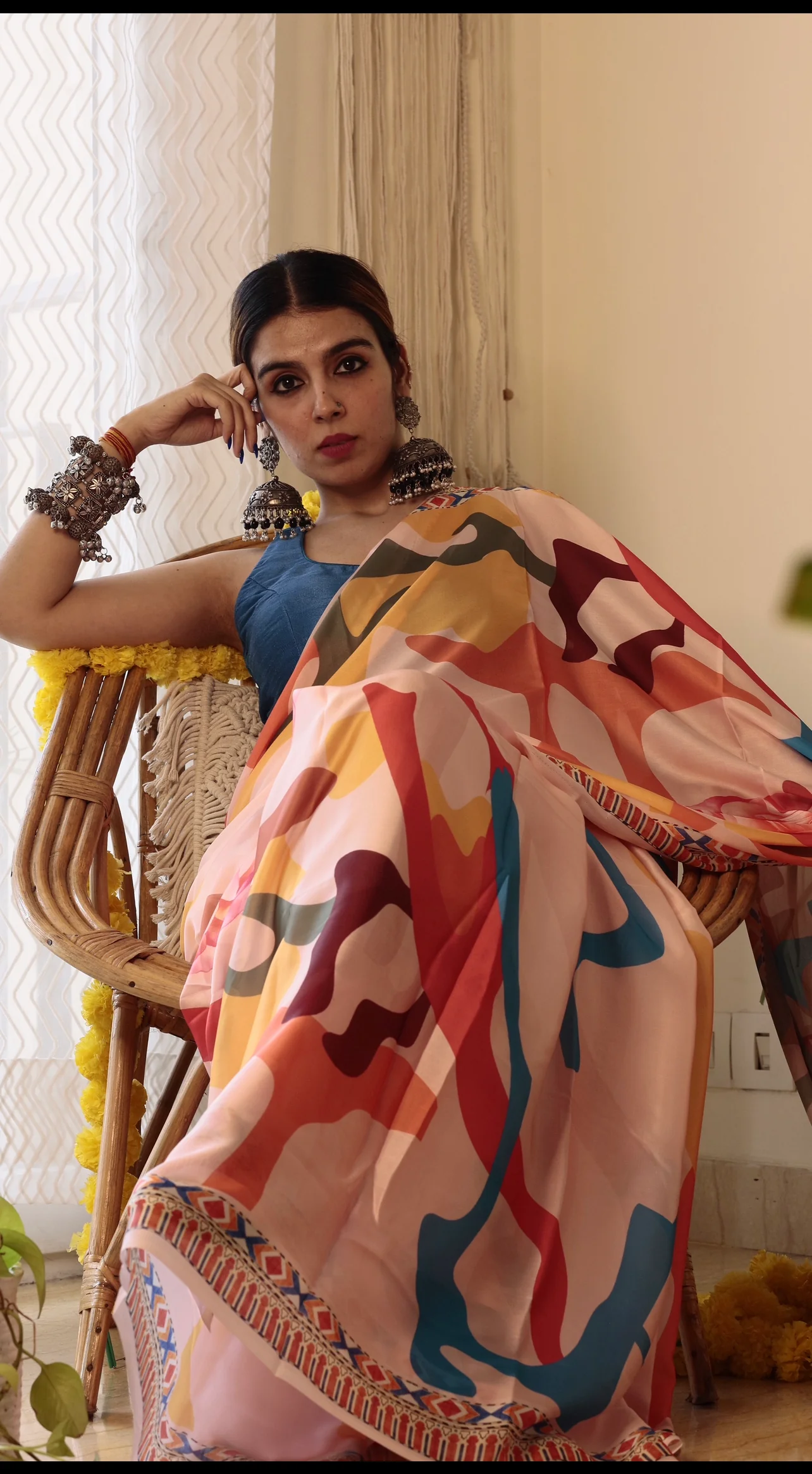 Digital Printed Satin Saree with Unstiched Blouse