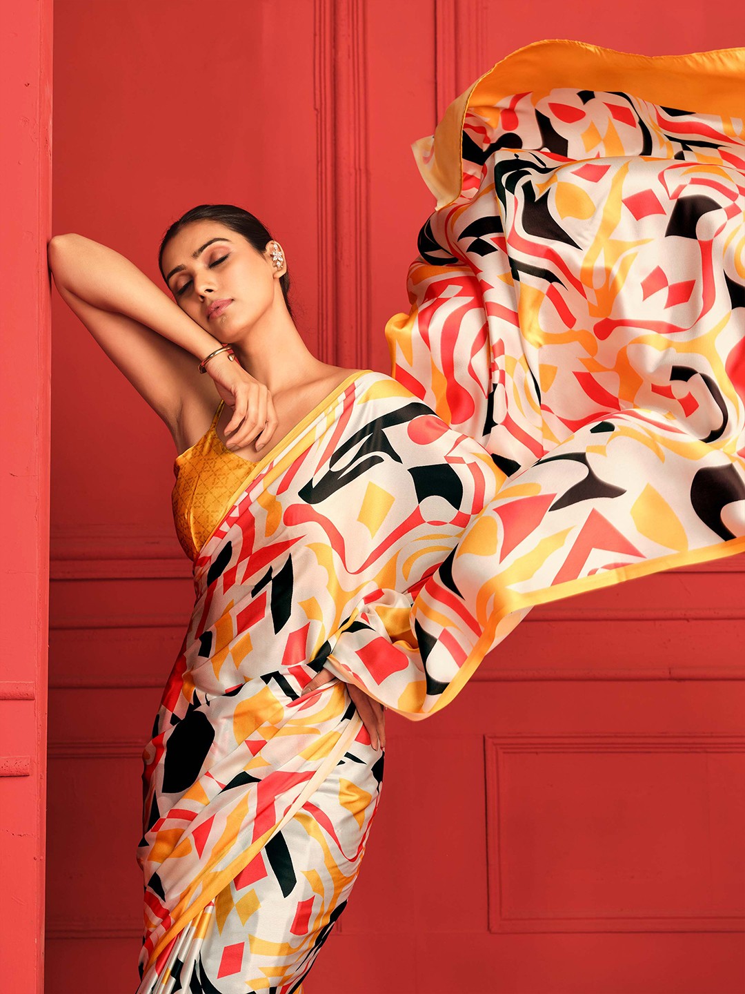 Digital Printed Satin Saree with Unstiched Blouse