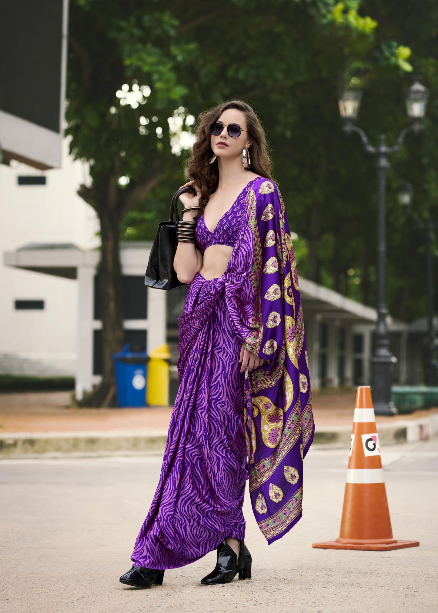 Digital Printed Satin Saree with Unstiched Blouse