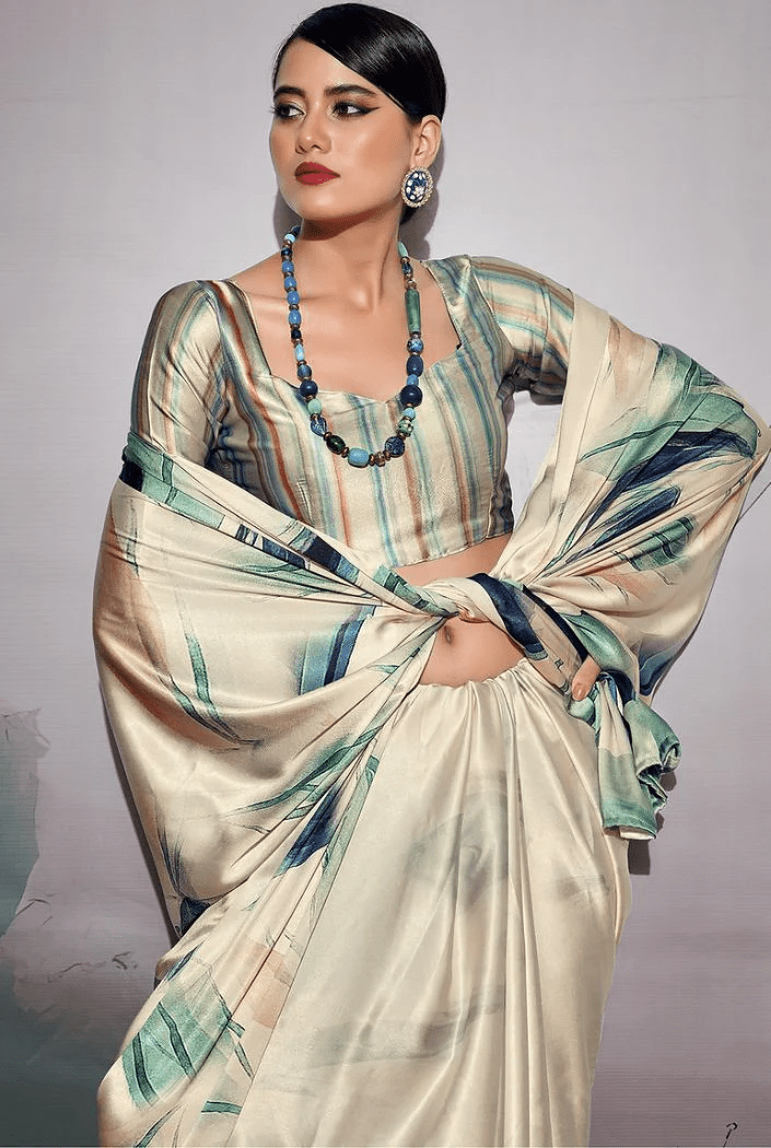 Digital Printed Satin Saree with Unstiched Blouse