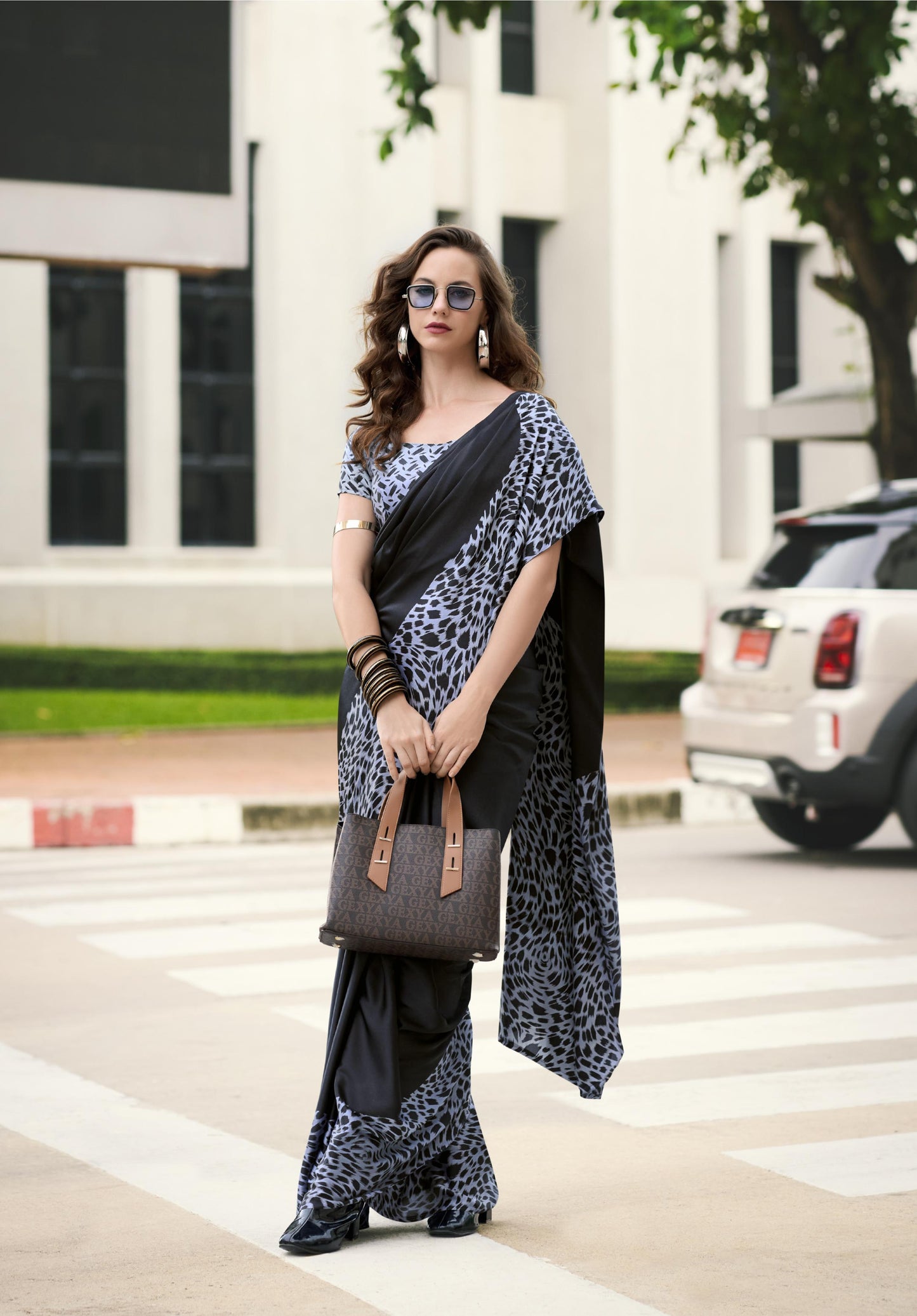 Digital Printed Satin Saree with Unstiched Blouse