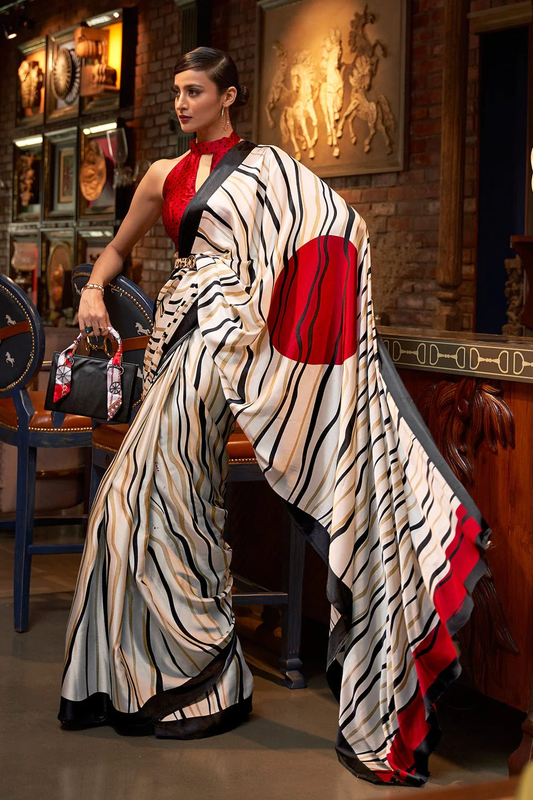 Digital Printed Satin Saree with Unstiched Blouse