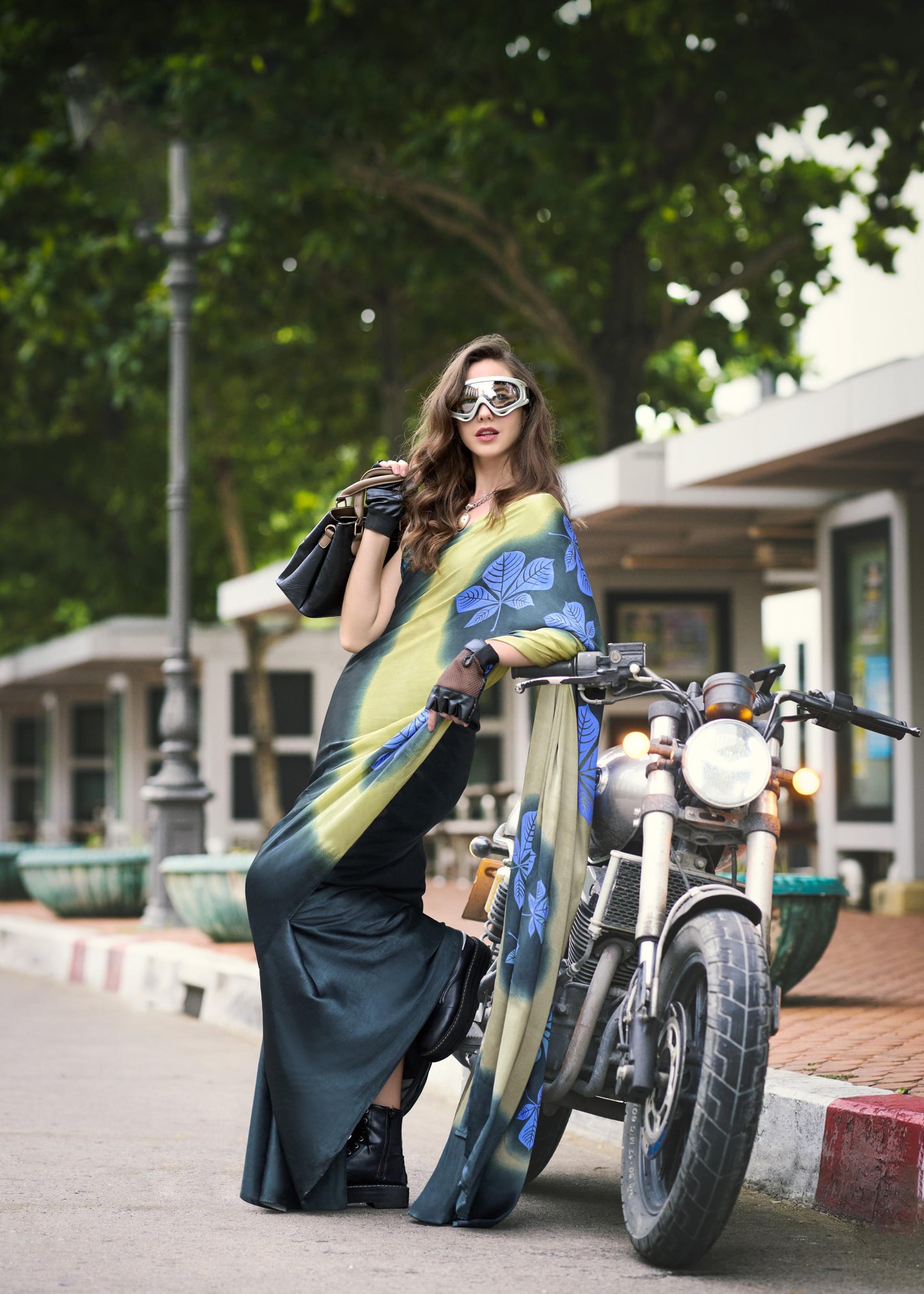 Digital Printed Satin Saree with Unstiched Blouse