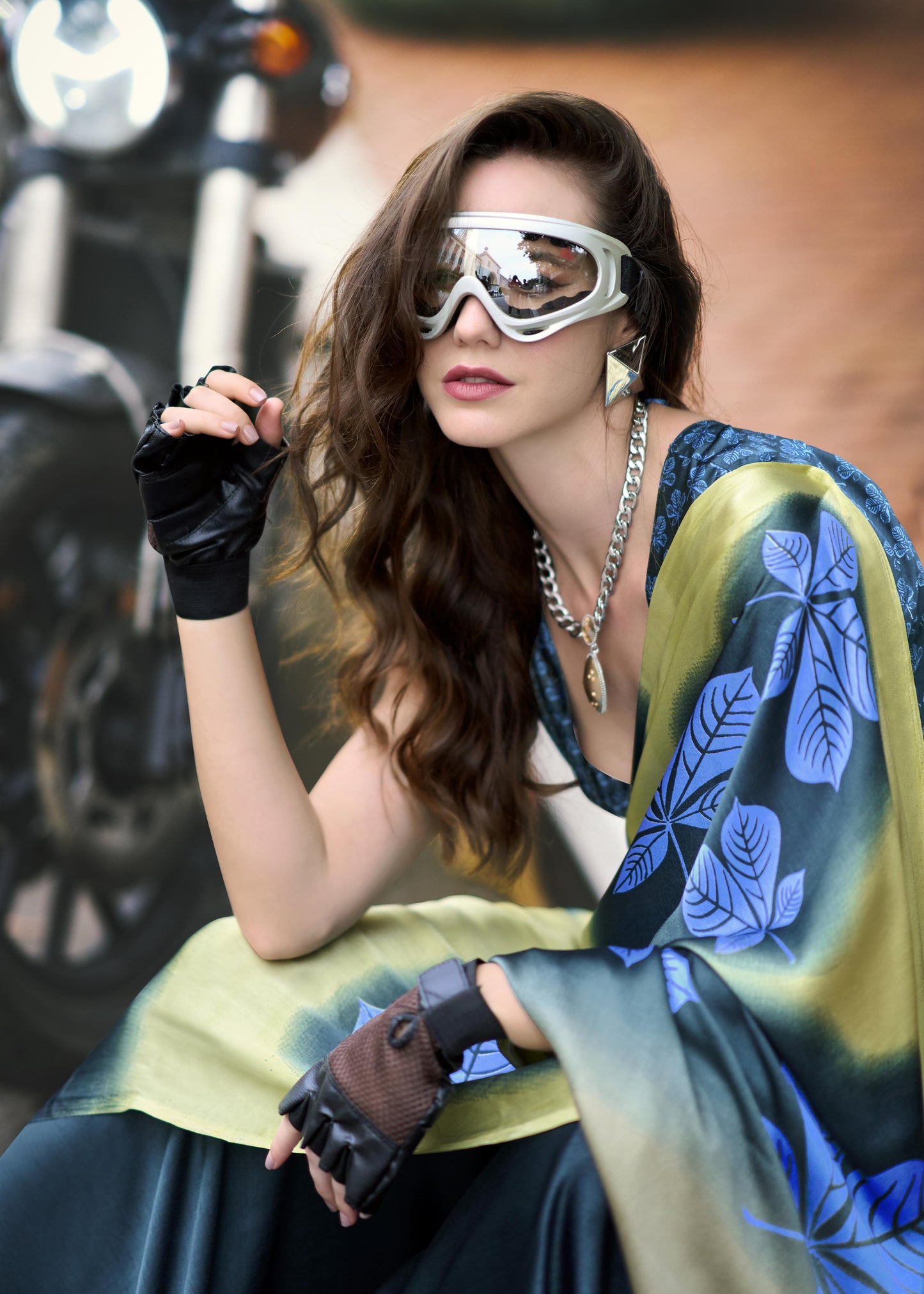 Digital Printed Satin Saree with Unstiched Blouse